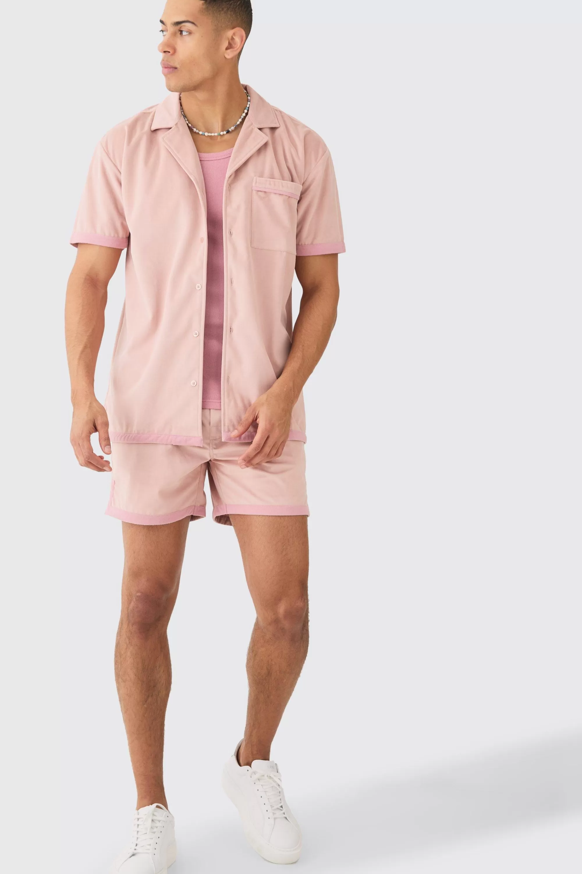boohooMAN Faux Suede Oversized Shirt And Short Set | UK