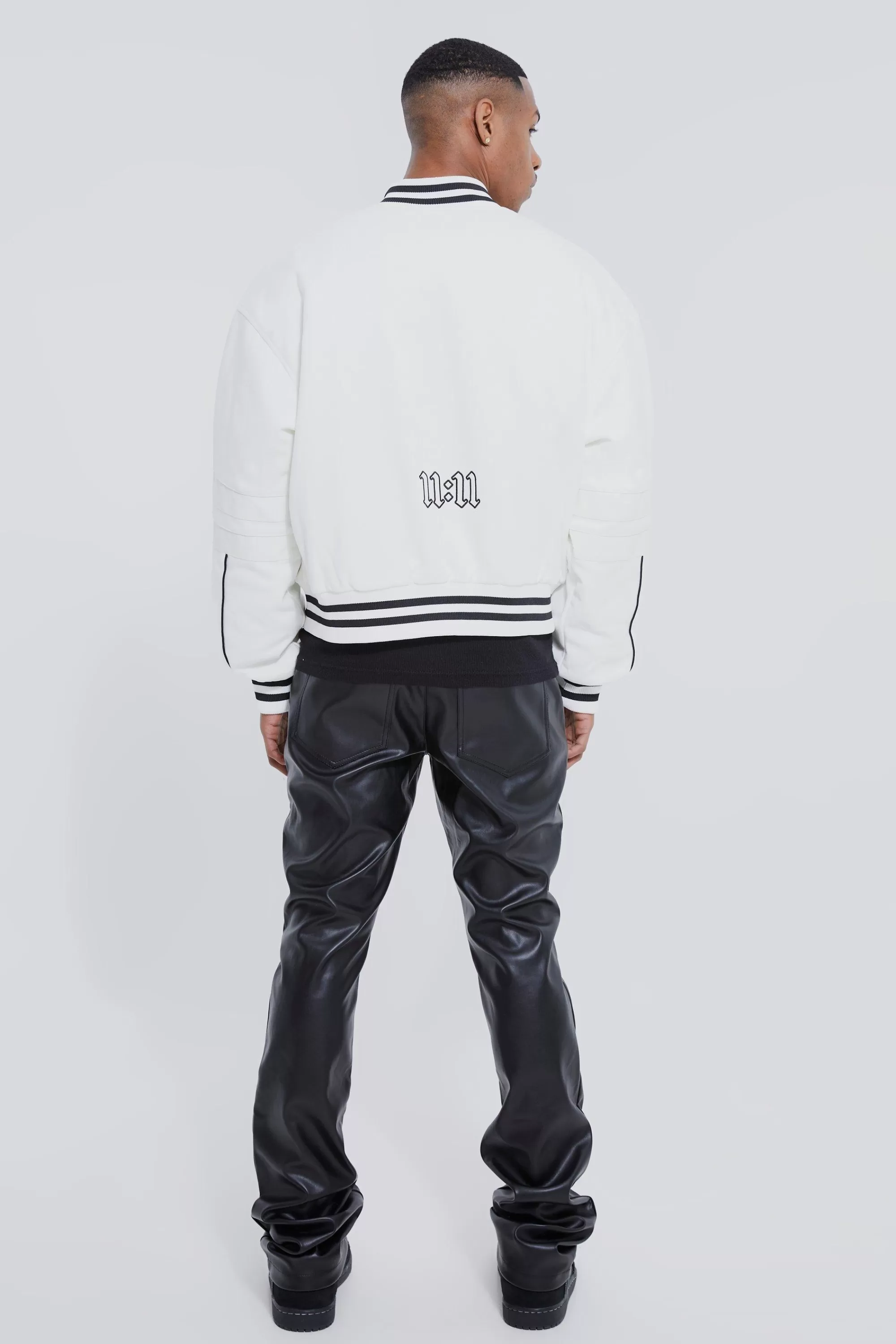 boohooMAN Fixed Skinny Stacked Applique Pu Trouser | UK
