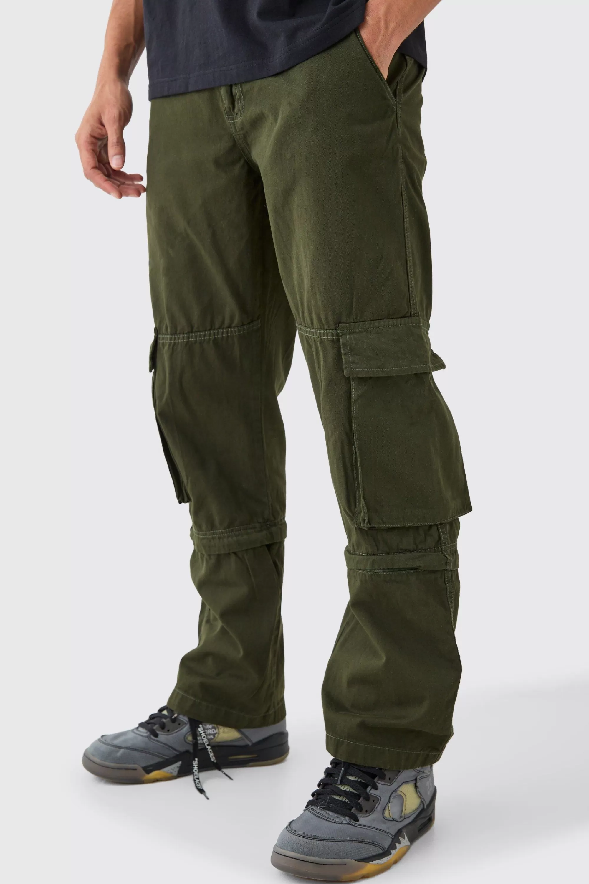 boohooMAN Fixed Waist 3d Cargo Zip Off Relaxed Trouser | UK
