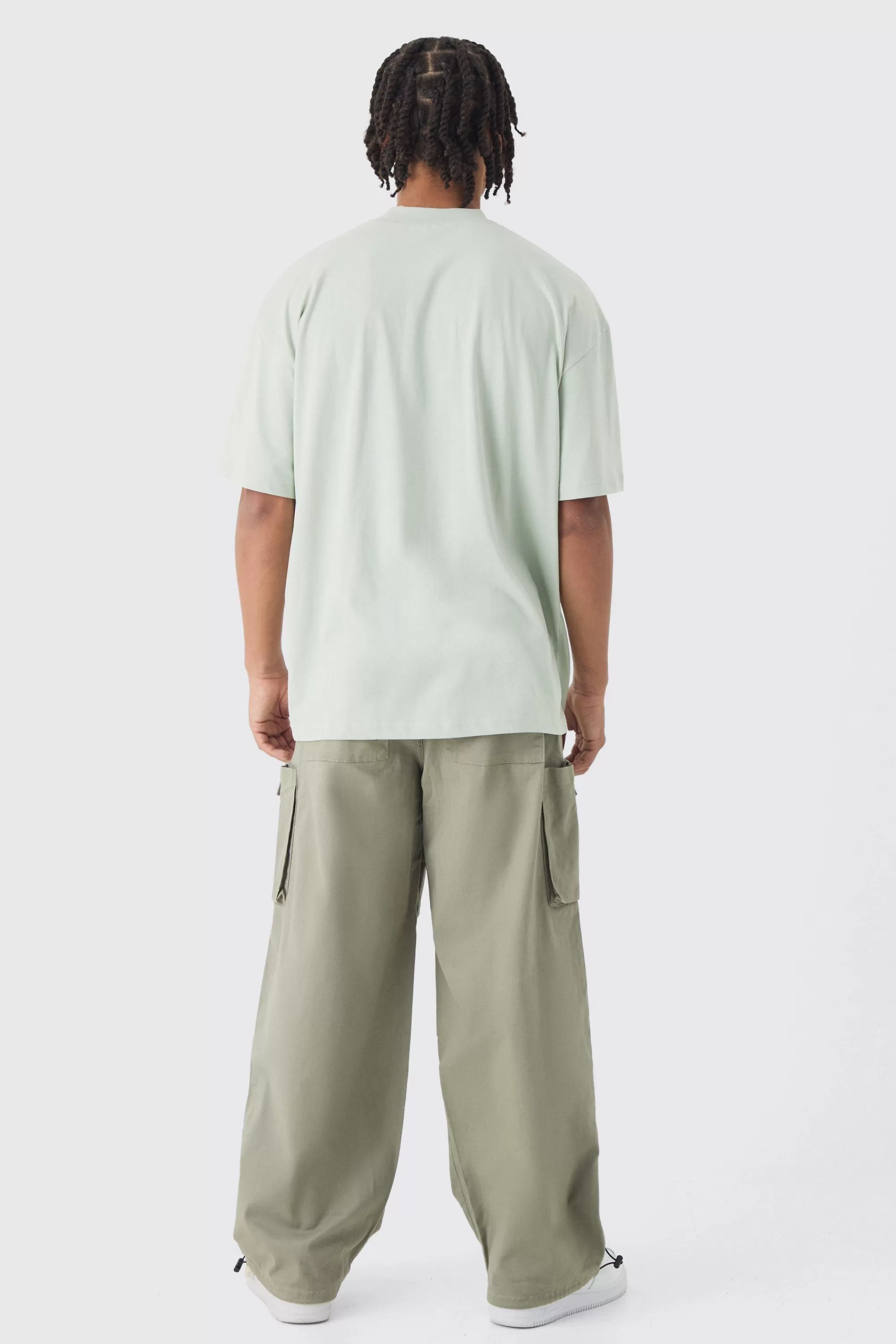 boohooMAN Fixed Waist Baggy Twill Cargo Trousers | UK