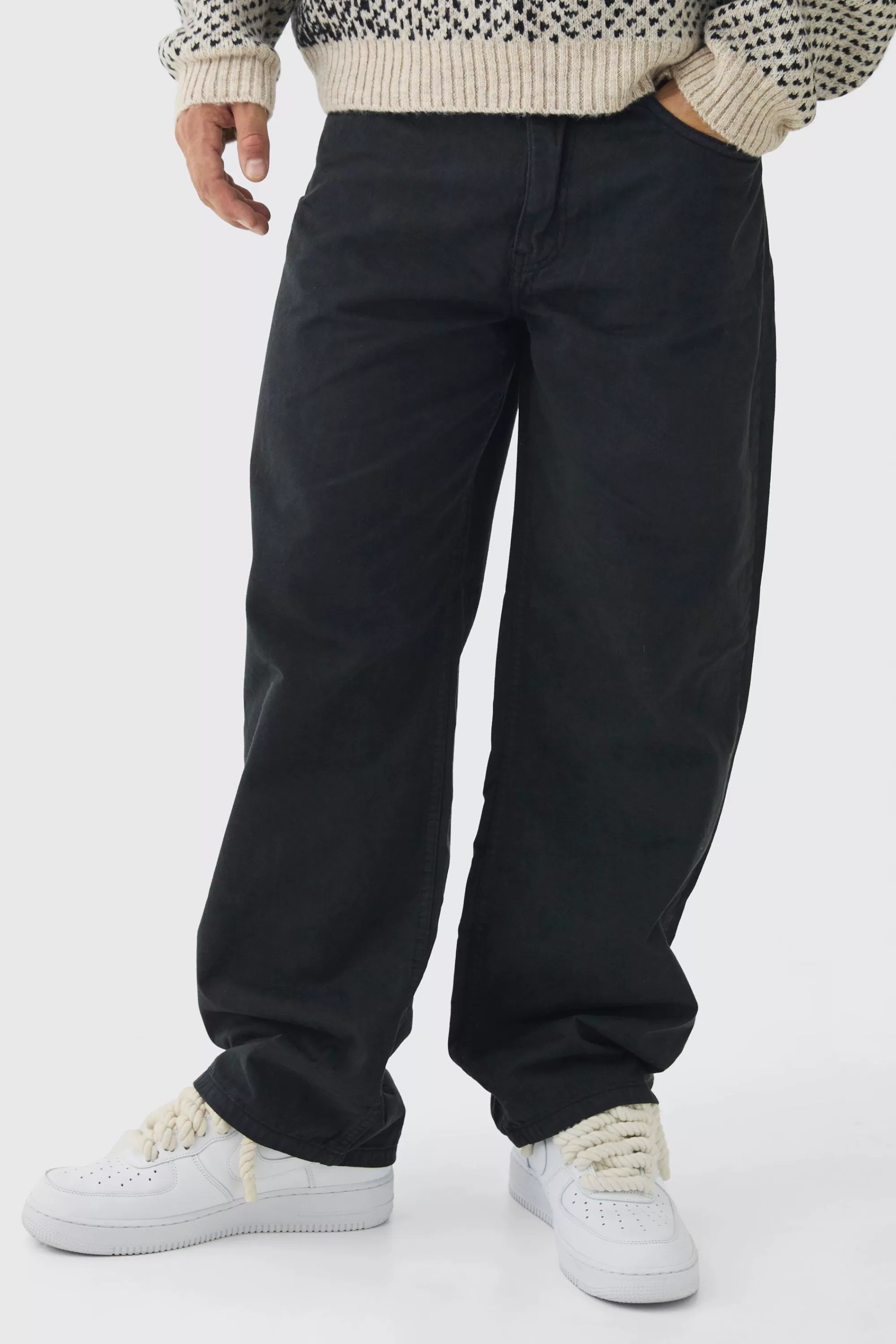 boohooMAN Fixed Waist Baggy Washed Trouser | UK