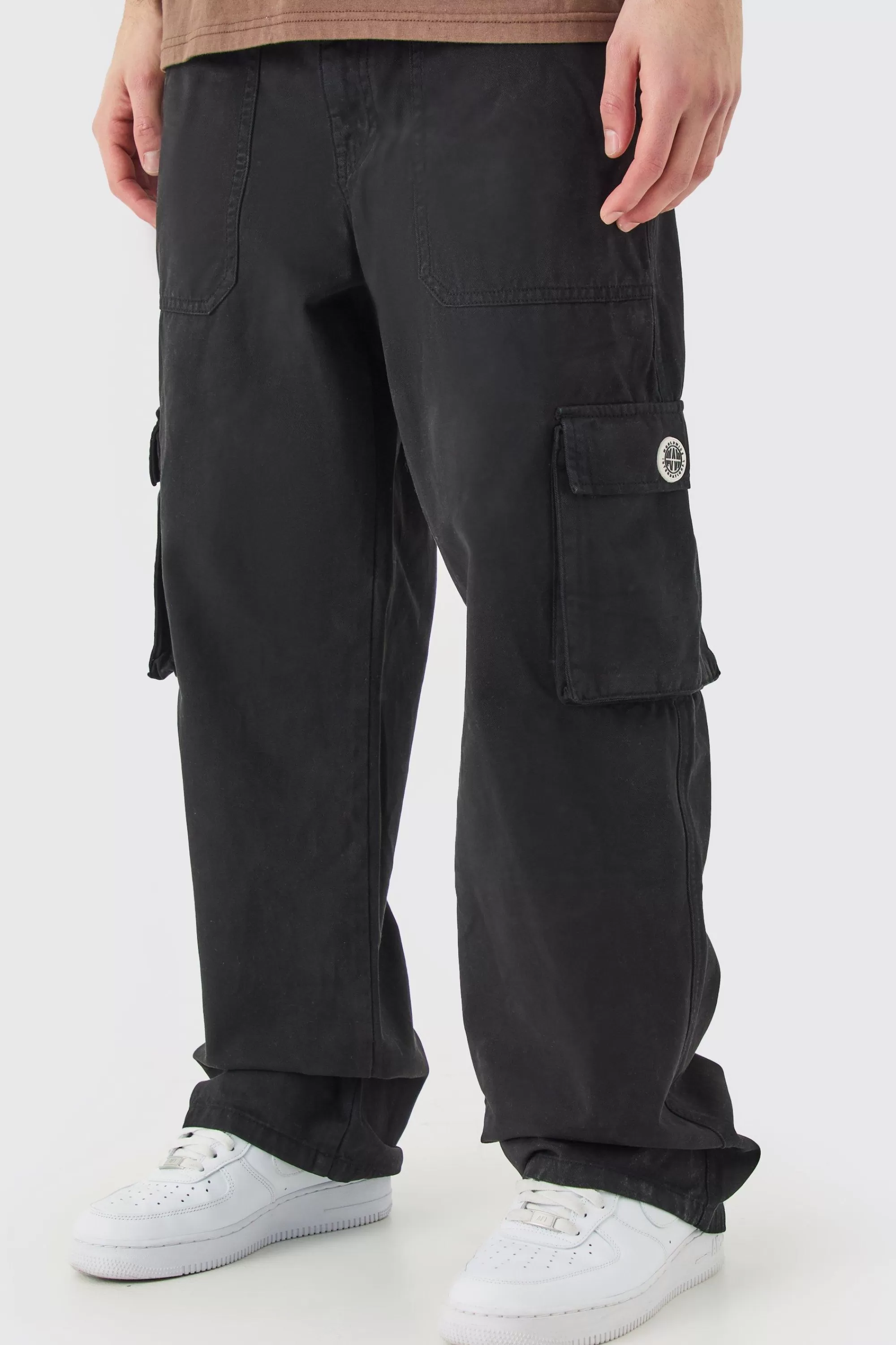 boohooMAN Fixed Waist Cargo Zip Trouser With Rubberised Tab | UK