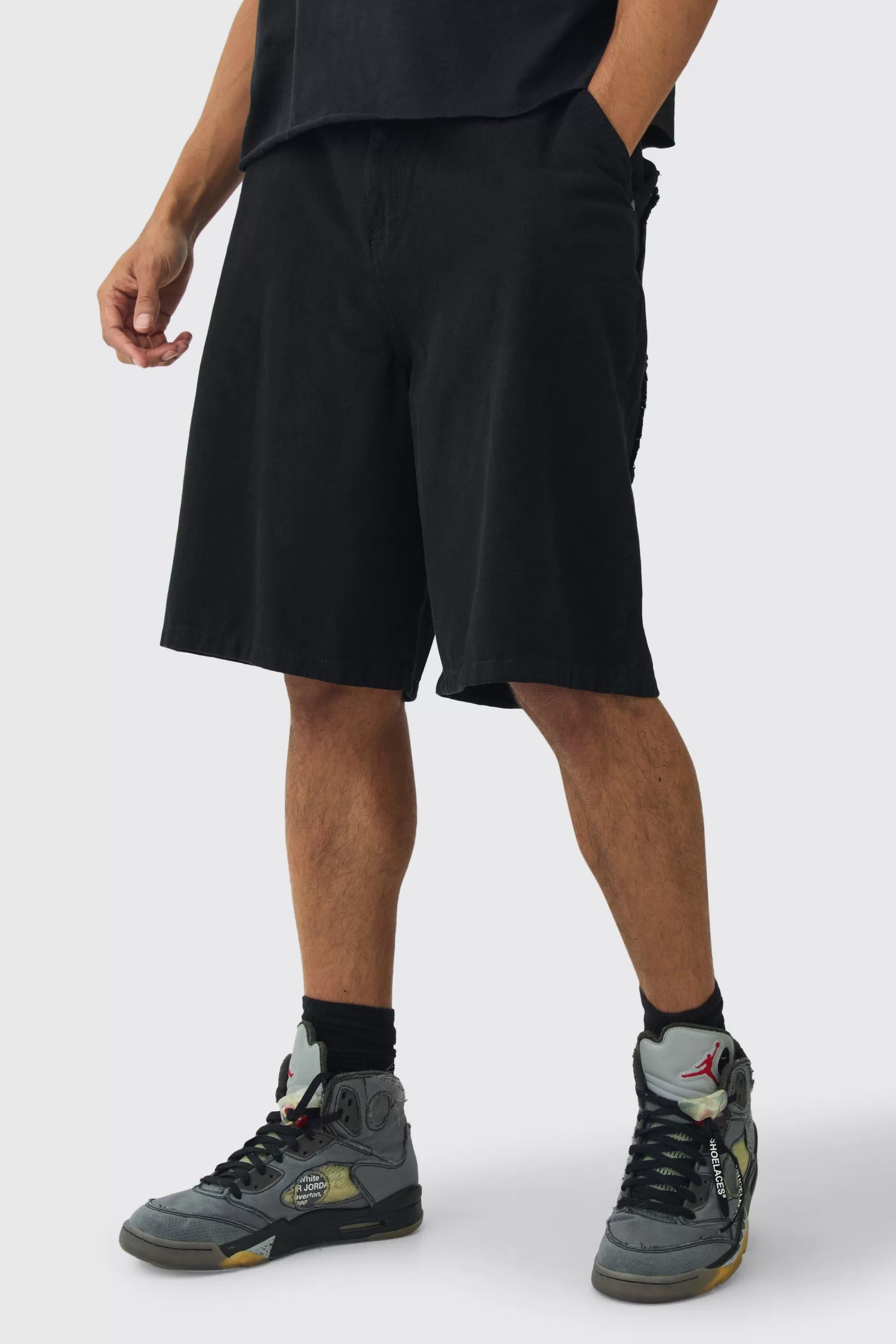 boohooMAN Fixed Waist Distressed Parachute Shorts | UK