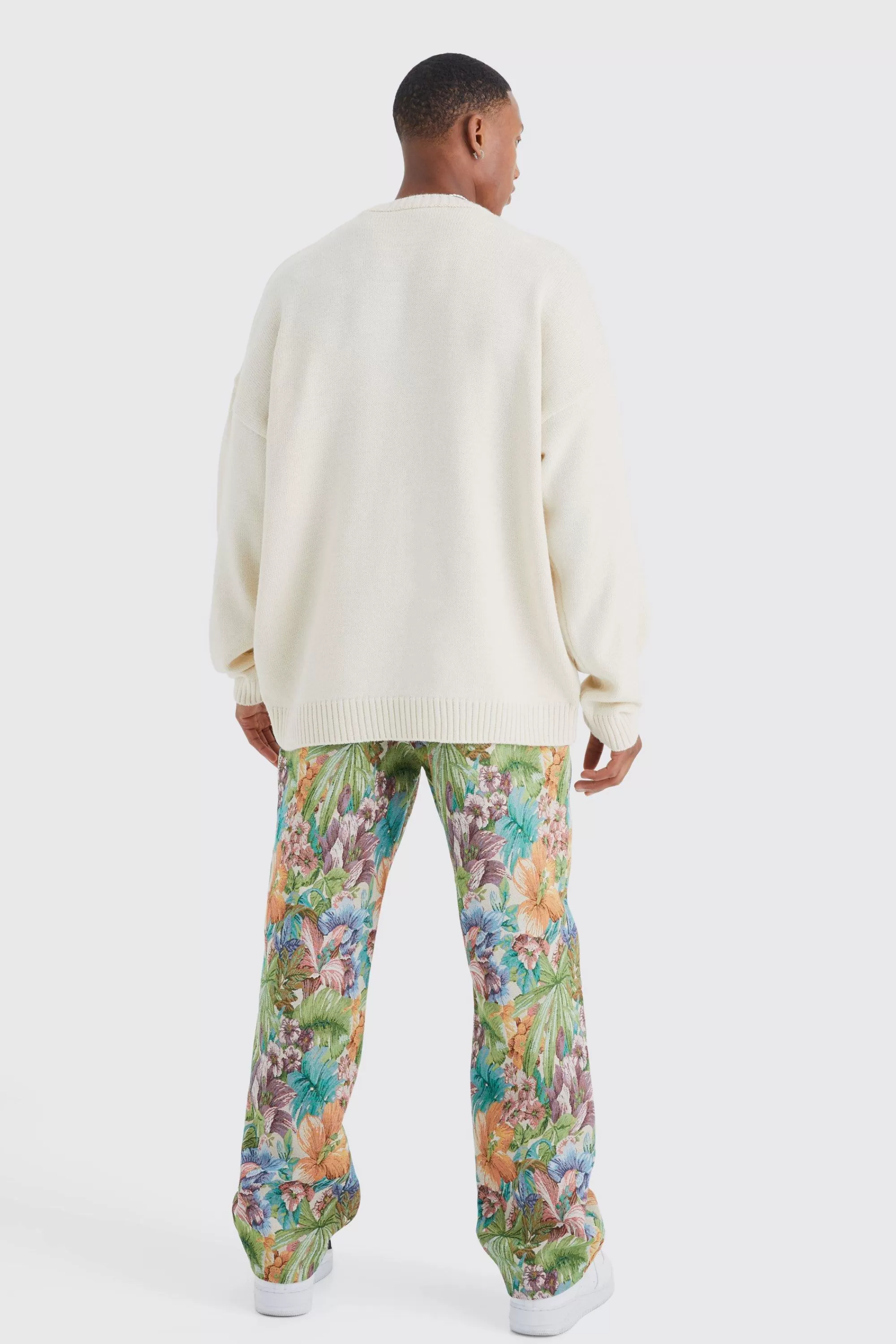 boohooMAN Fixed Waist Floral Tapestry Trouser | UK