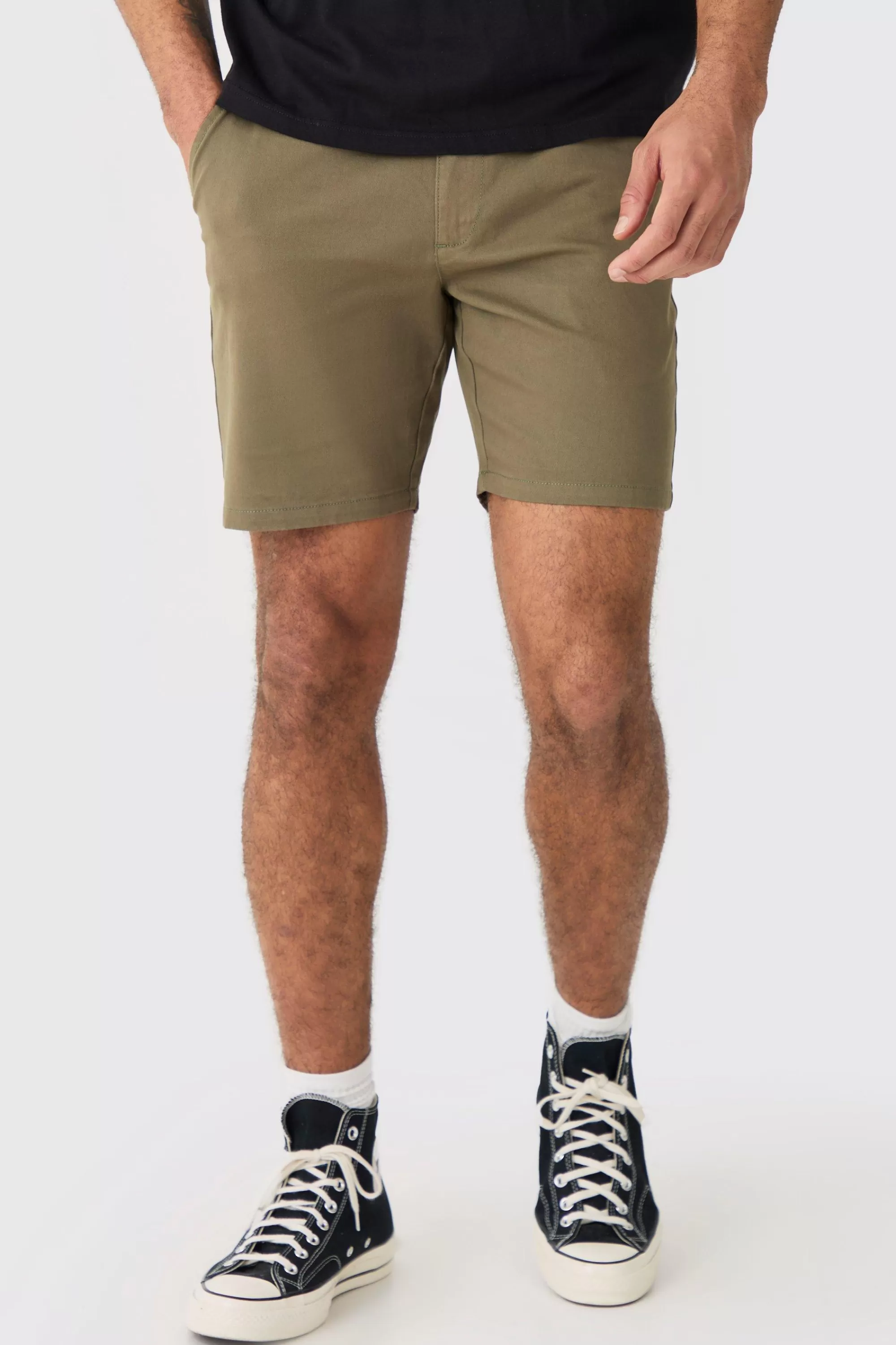 boohooMAN Fixed Waist Skinny Fit Chino Shorts | UK