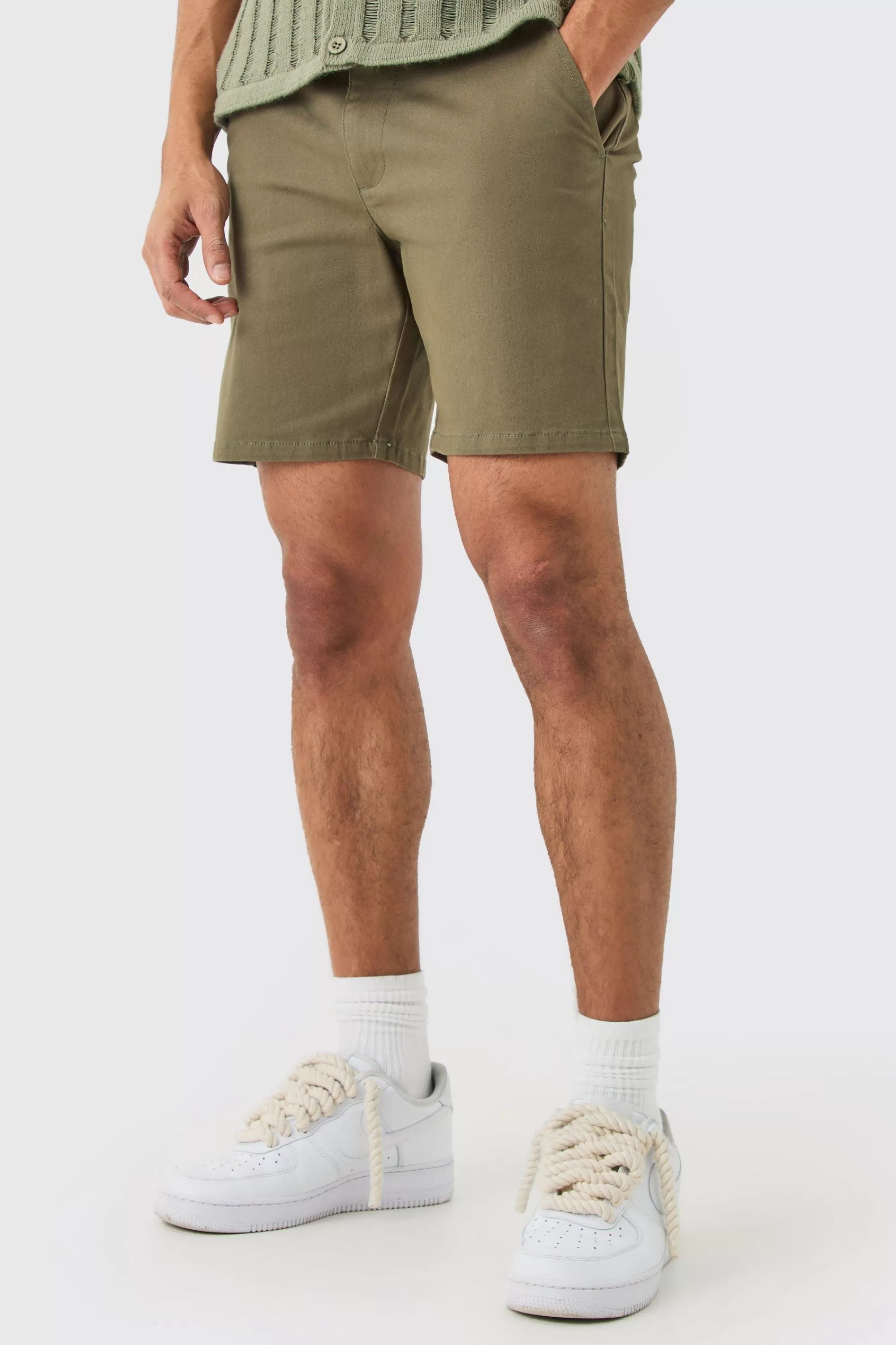 boohooMAN Fixed Waist Slim Fit Chino Shorts | UK