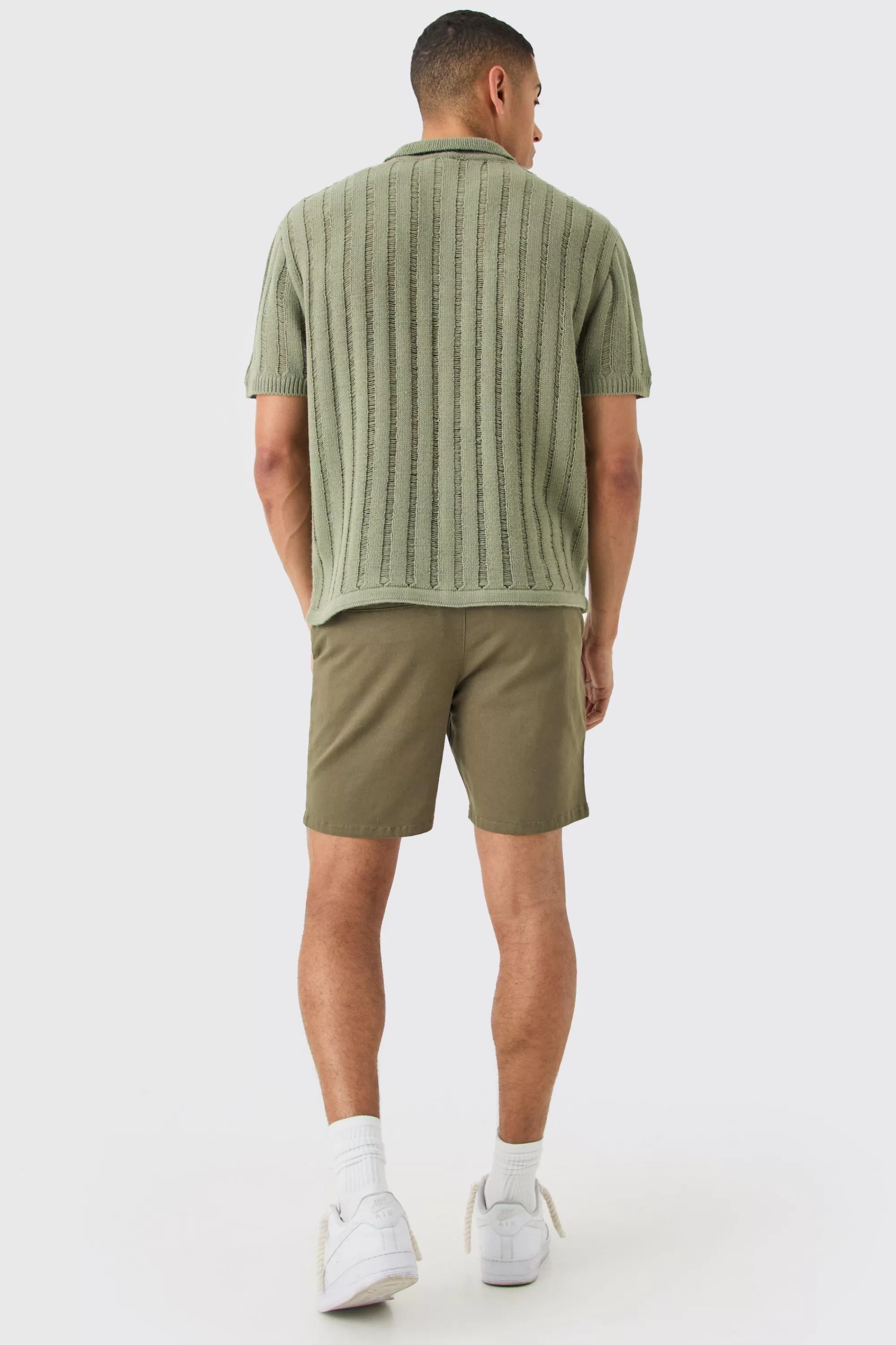 boohooMAN Fixed Waist Slim Fit Chino Shorts | UK