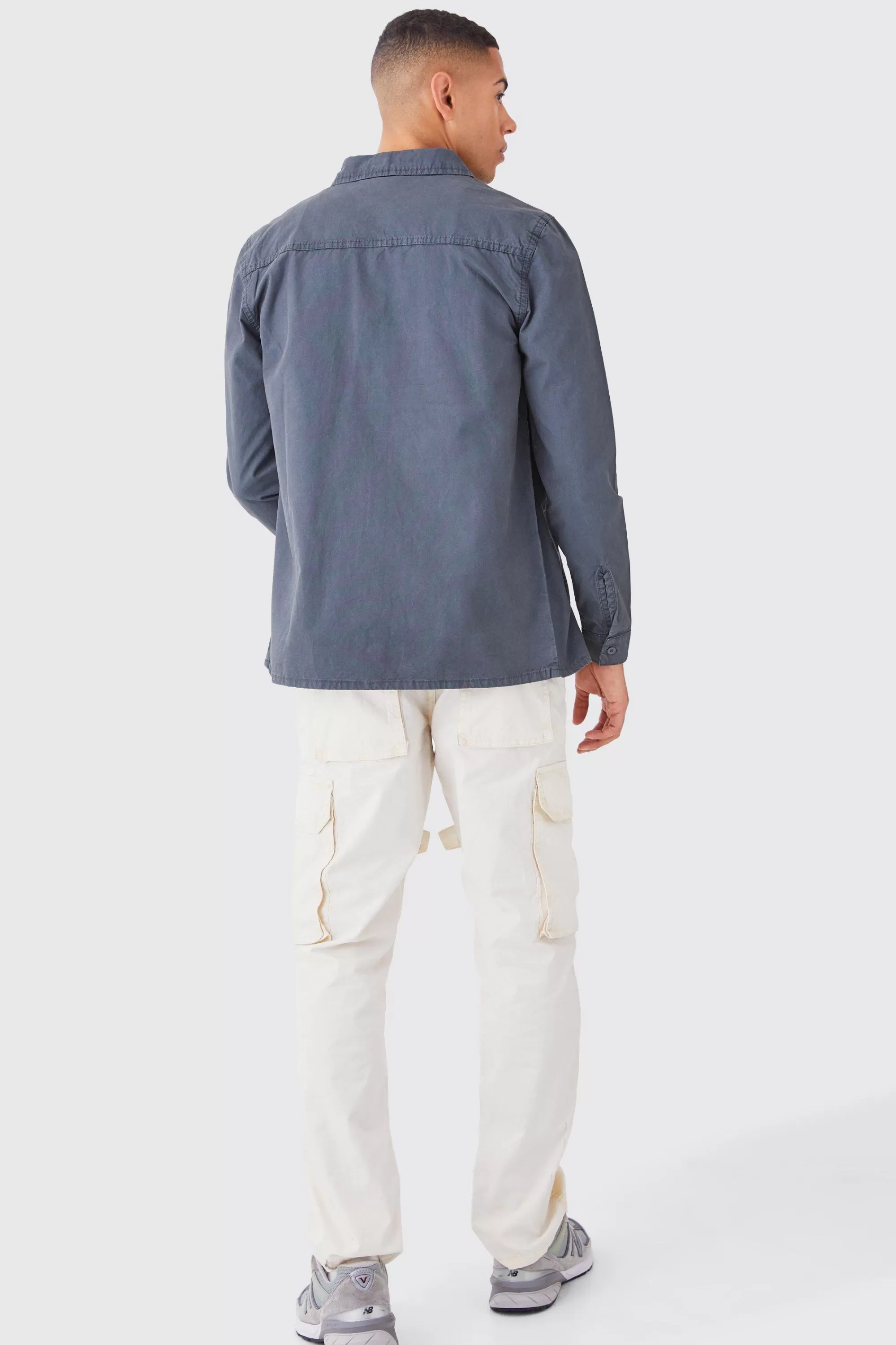boohooMAN Fixed Waist Overdye Strap Detail Straight Leg Trousers | UK