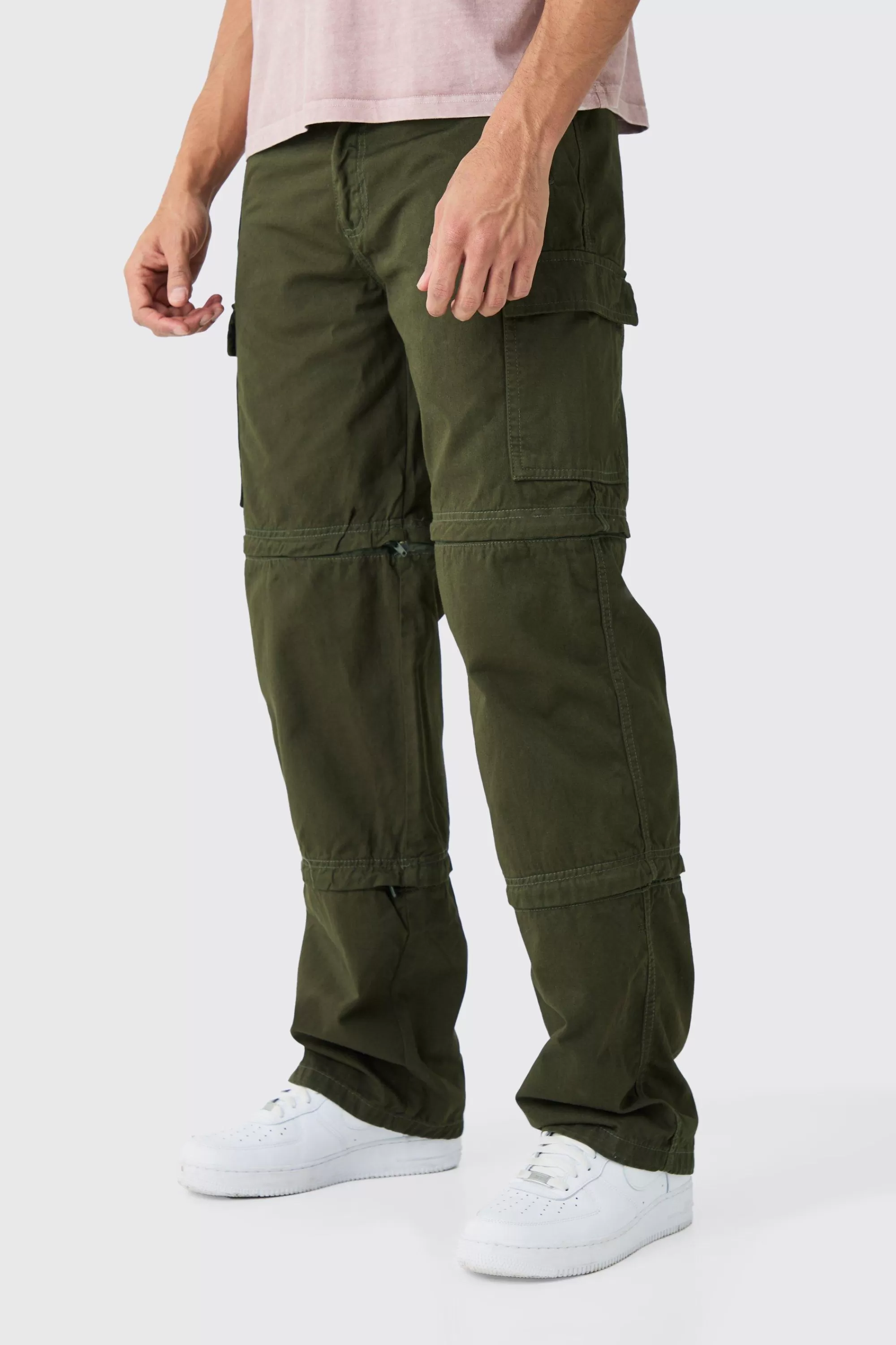boohooMAN Fixed Waist Panel Zip Off Relaxed Trouser | UK