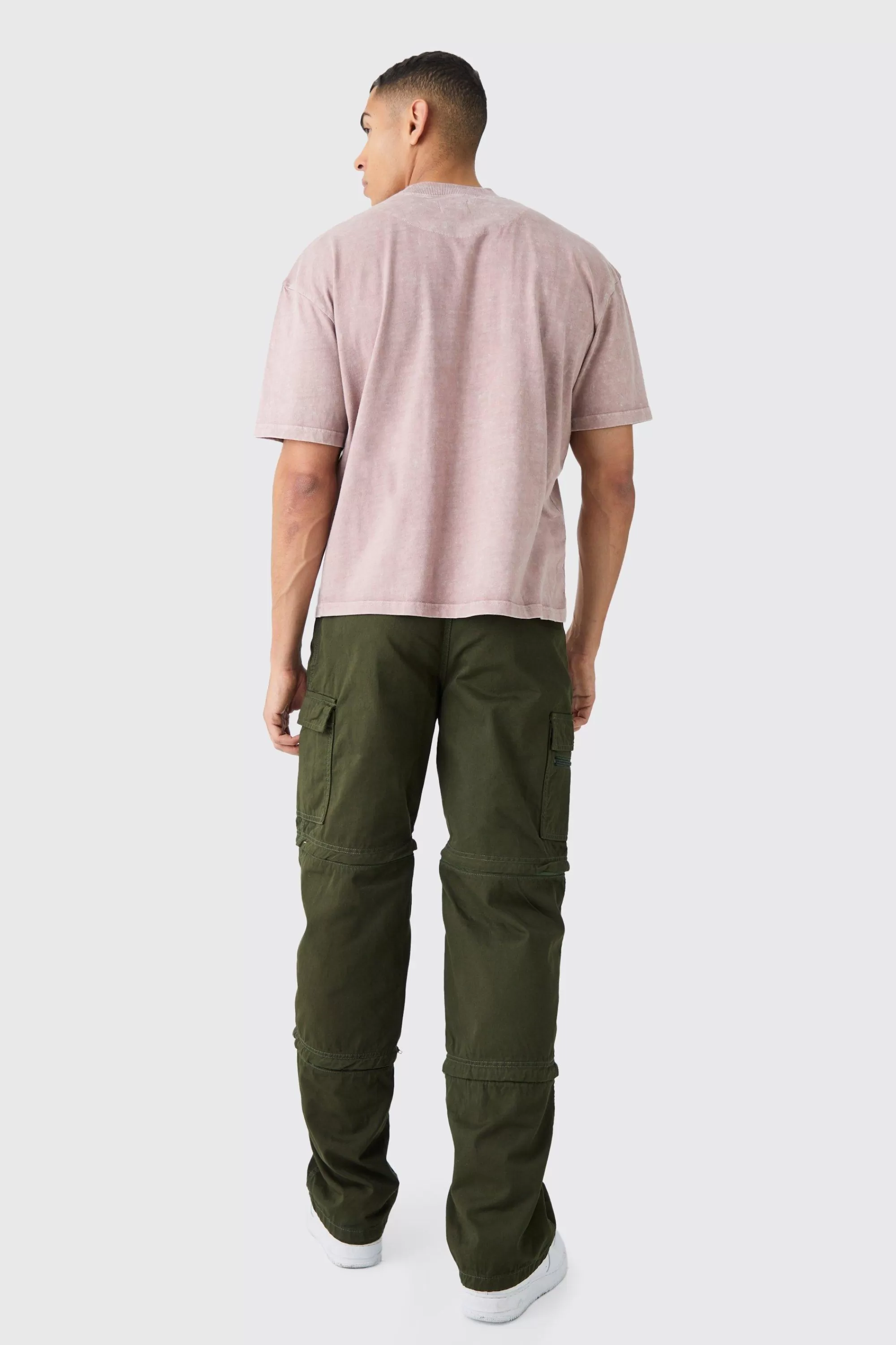 boohooMAN Fixed Waist Panel Zip Off Relaxed Trouser | UK