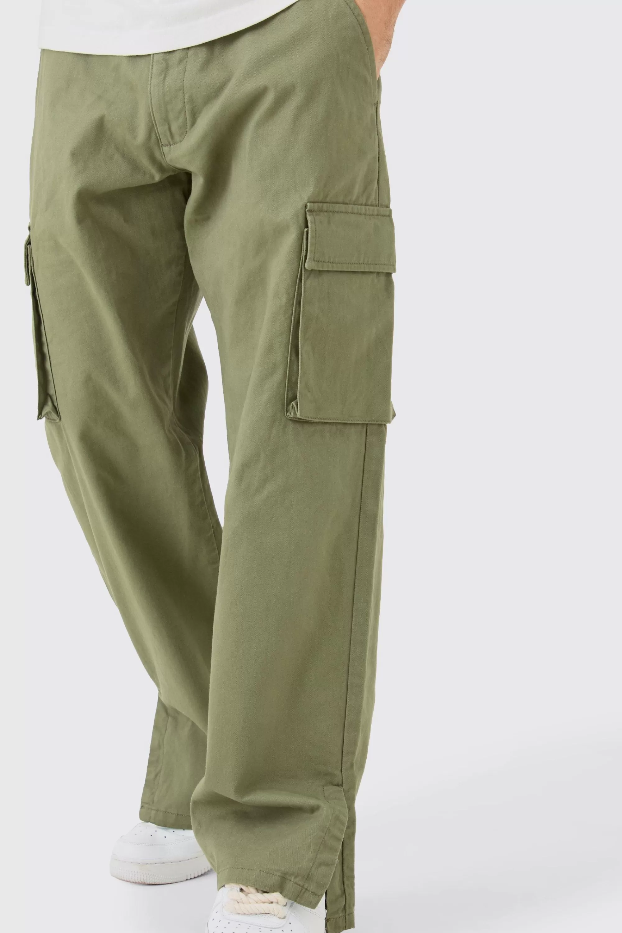 boohooMAN Fixed Waist Relaxed Fit Cargo Split Hem Trouser | UK