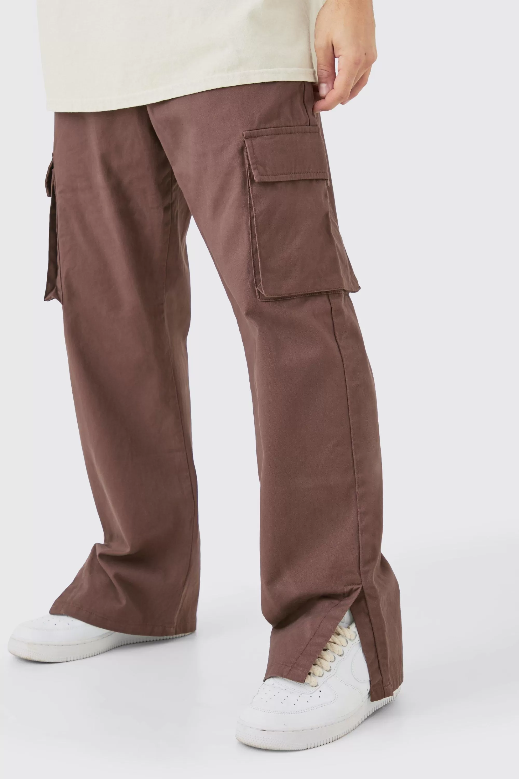 boohooMAN Fixed Waist Relaxed Fit Cargo Split Hem Trouser | UK