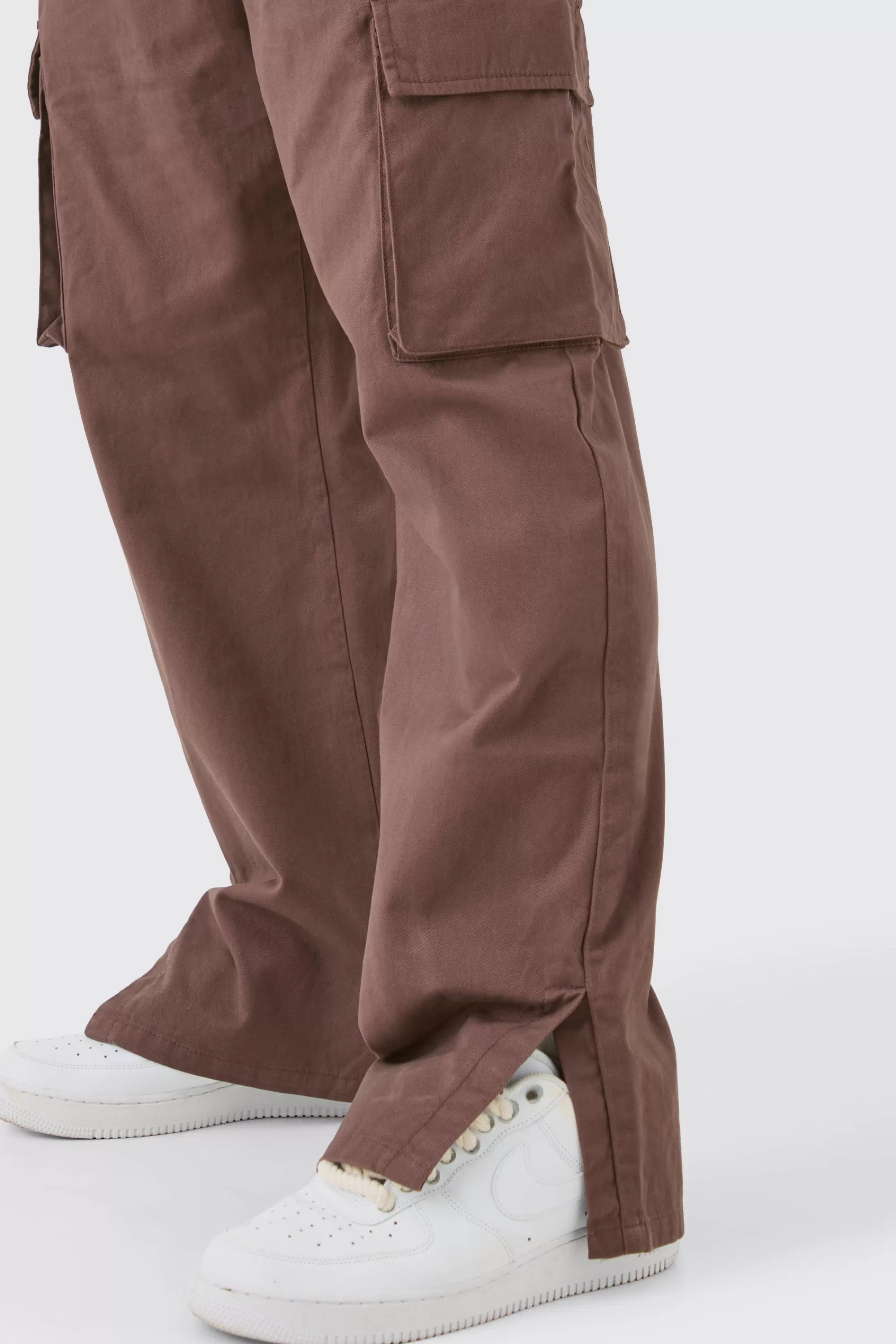 boohooMAN Fixed Waist Relaxed Fit Cargo Split Hem Trouser | UK