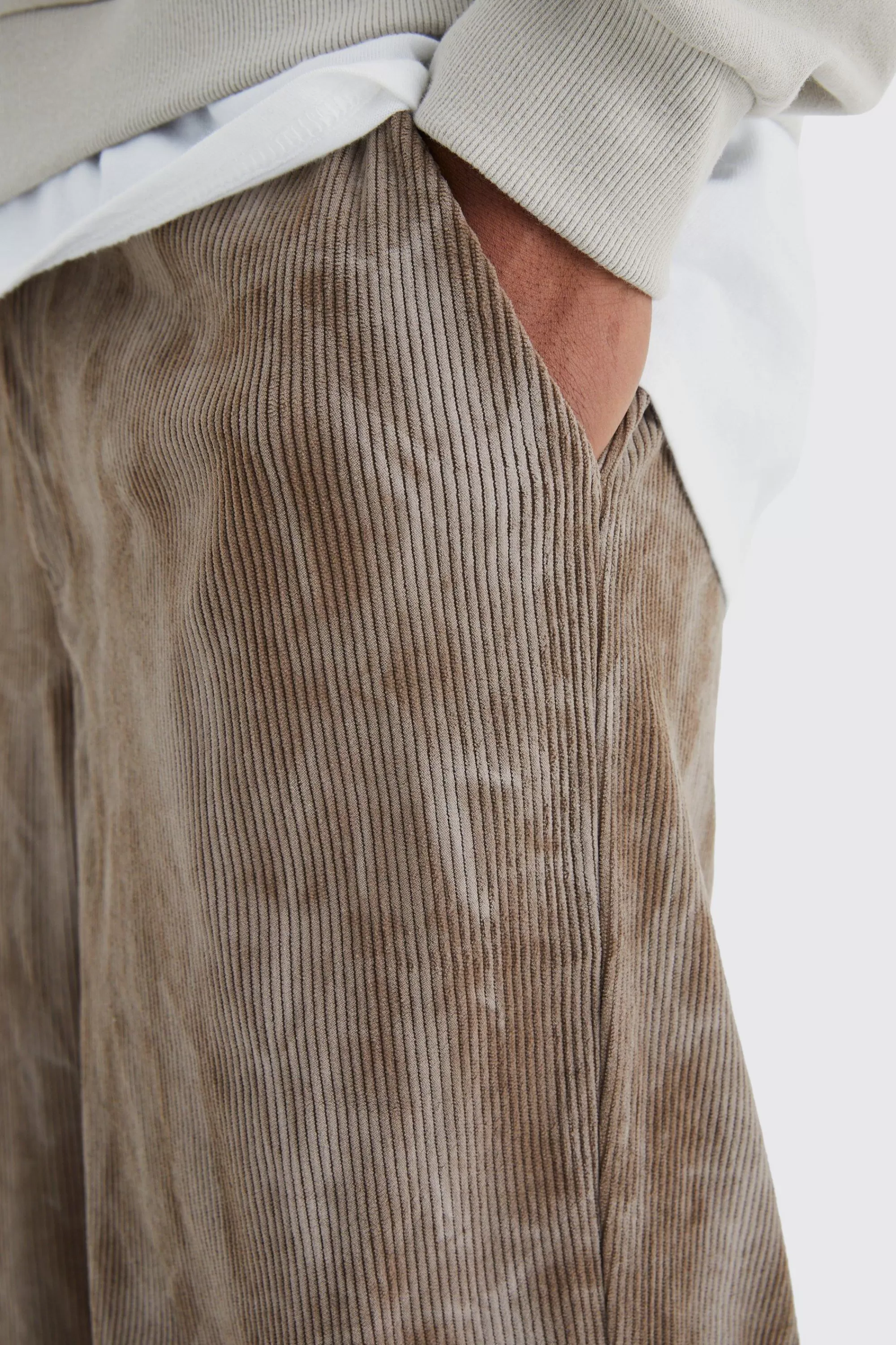 boohooMAN Fixed Waist Relaxed Tie Dye Cargo Corduroy Trouser | UK