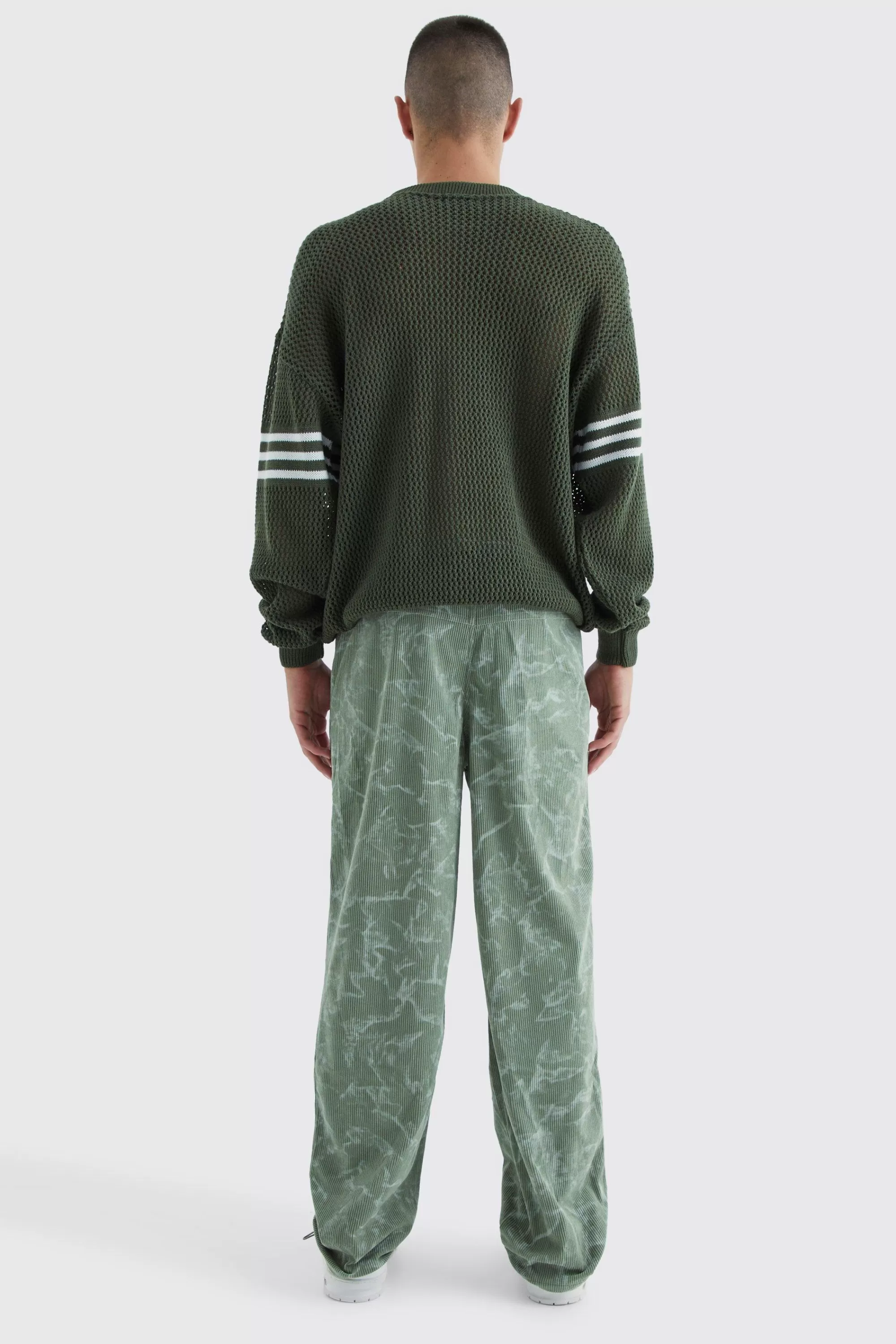 boohooMAN Fixed Waist Relaxed Tie Dye Corduroy Trouser | UK