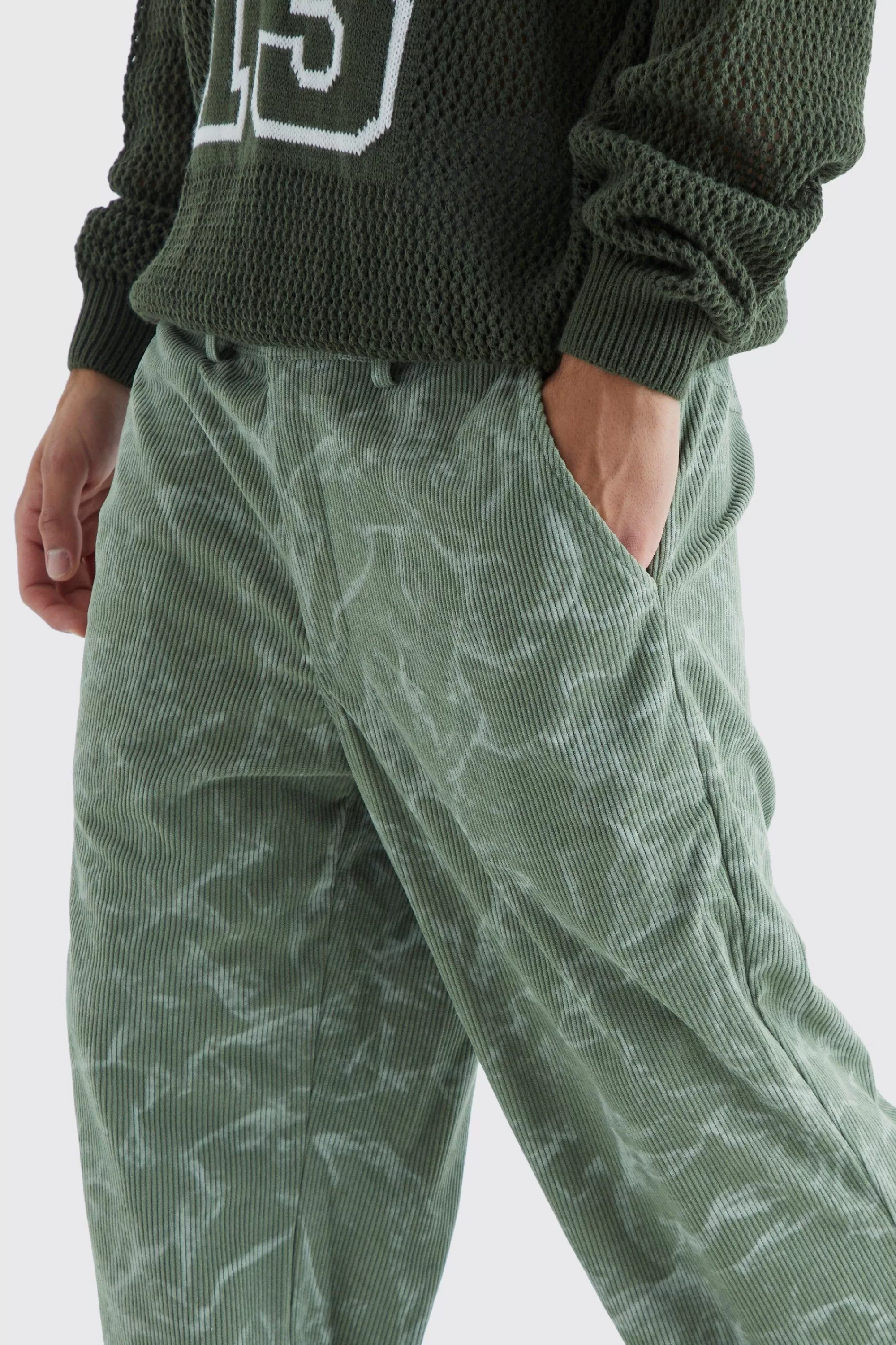 boohooMAN Fixed Waist Relaxed Tie Dye Corduroy Trouser | UK