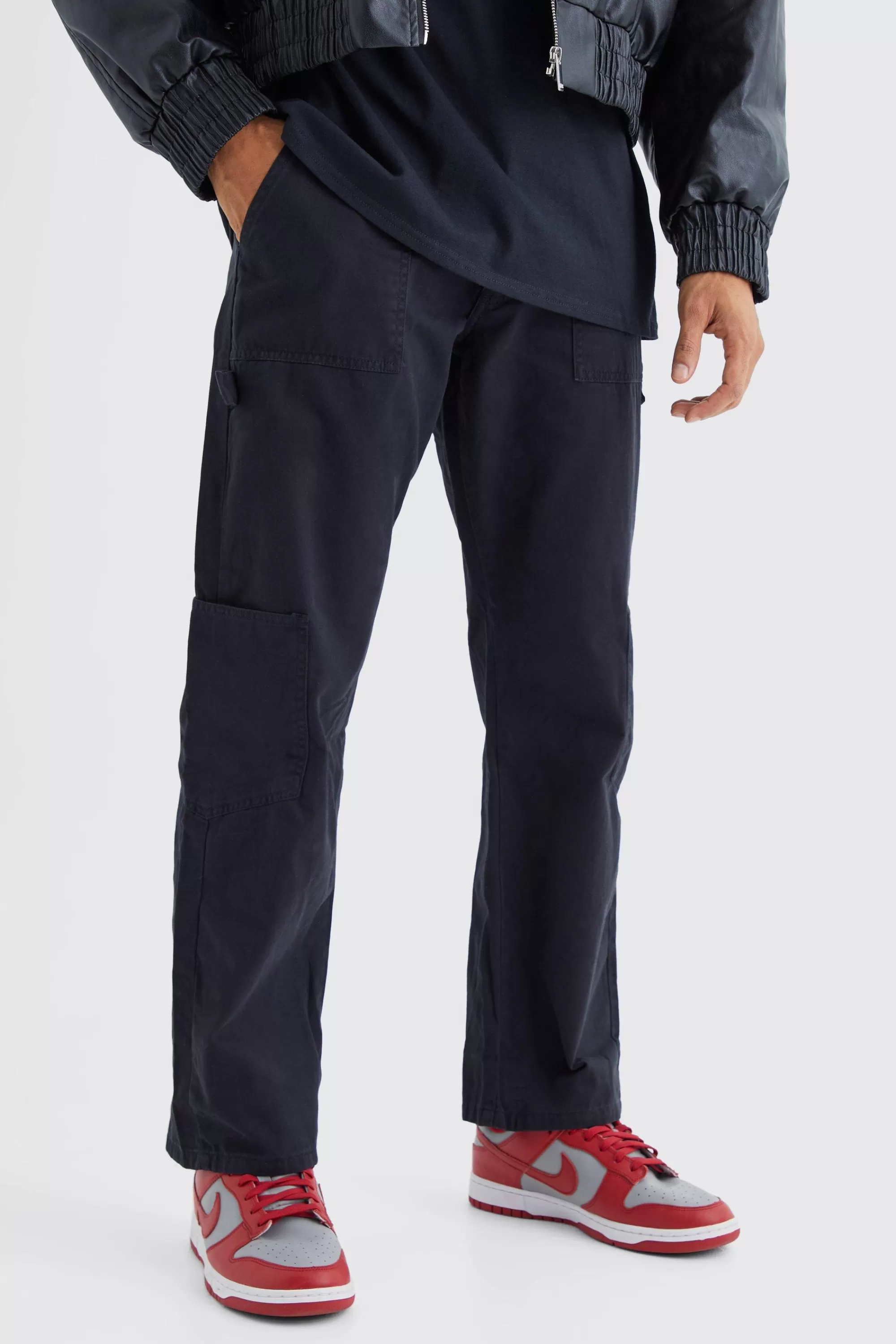 boohooMAN Fixed Waist Relaxed Washed Carpenter Cargo | UK