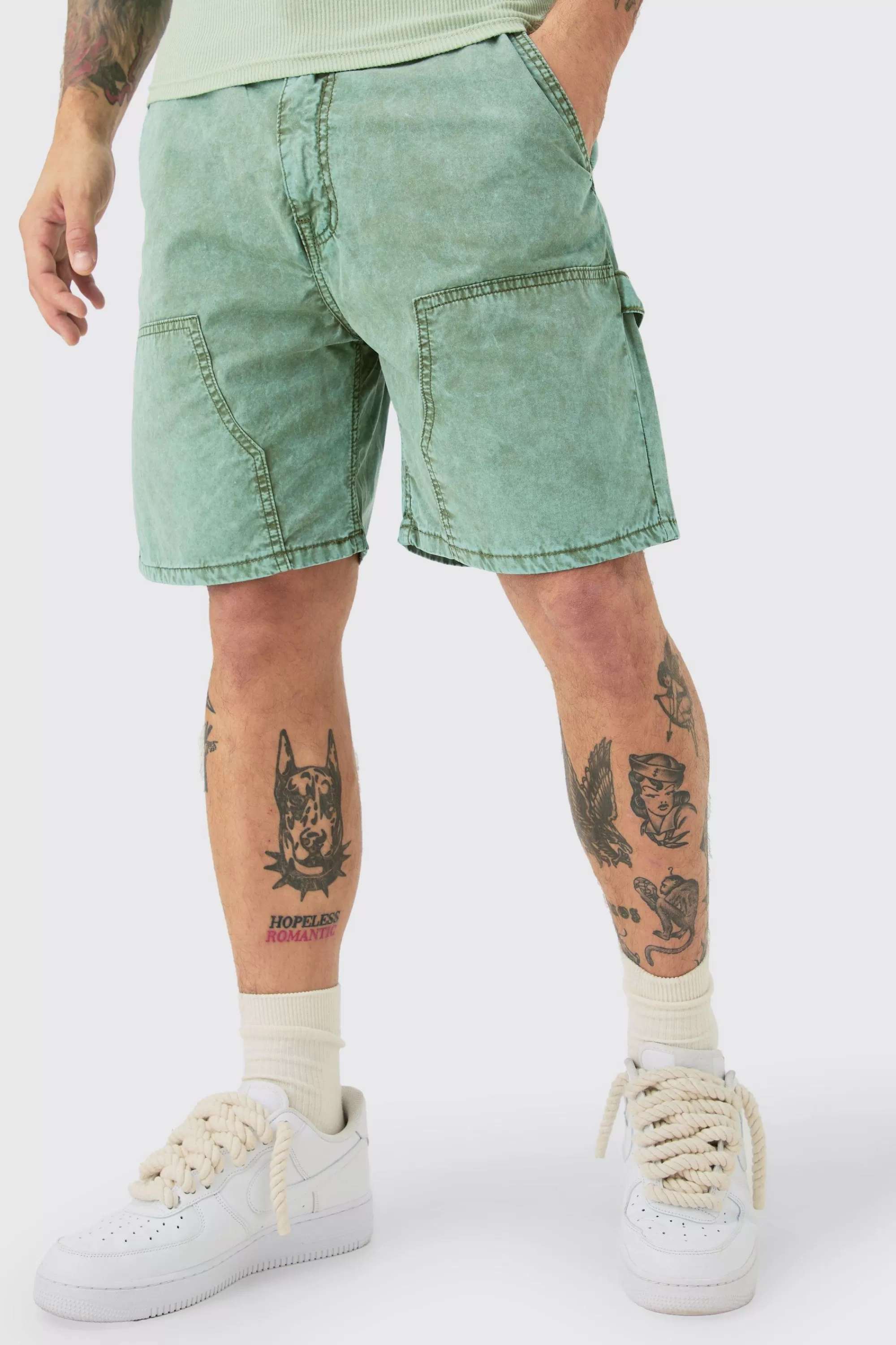 boohooMAN Fixed Waist Relaxed Washed Carpenter Short | UK