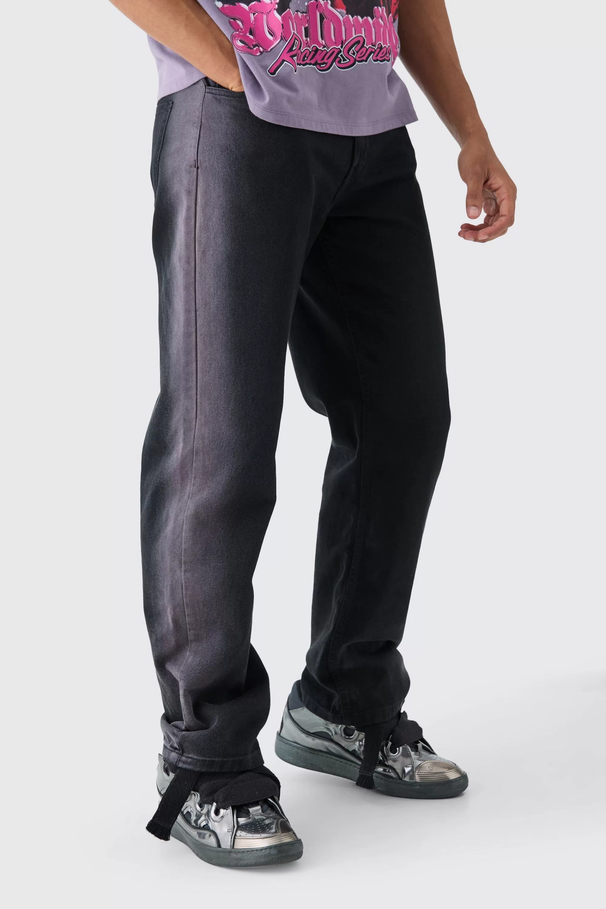 boohooMAN Fixed Waist Relaxed Washed Panel Trouser | UK