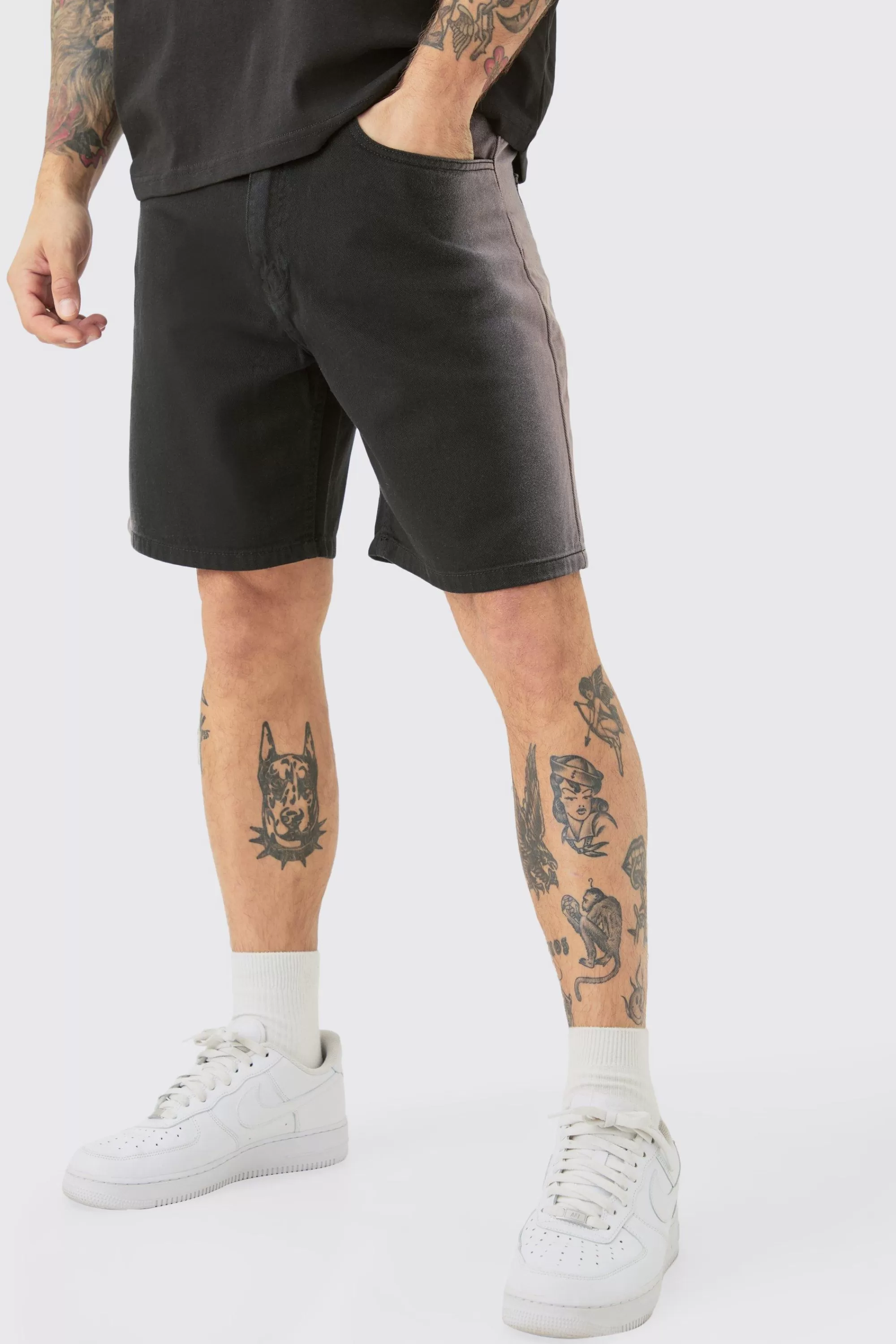 boohooMAN Fixed Waist Relaxed Washed Side Seam Short | UK