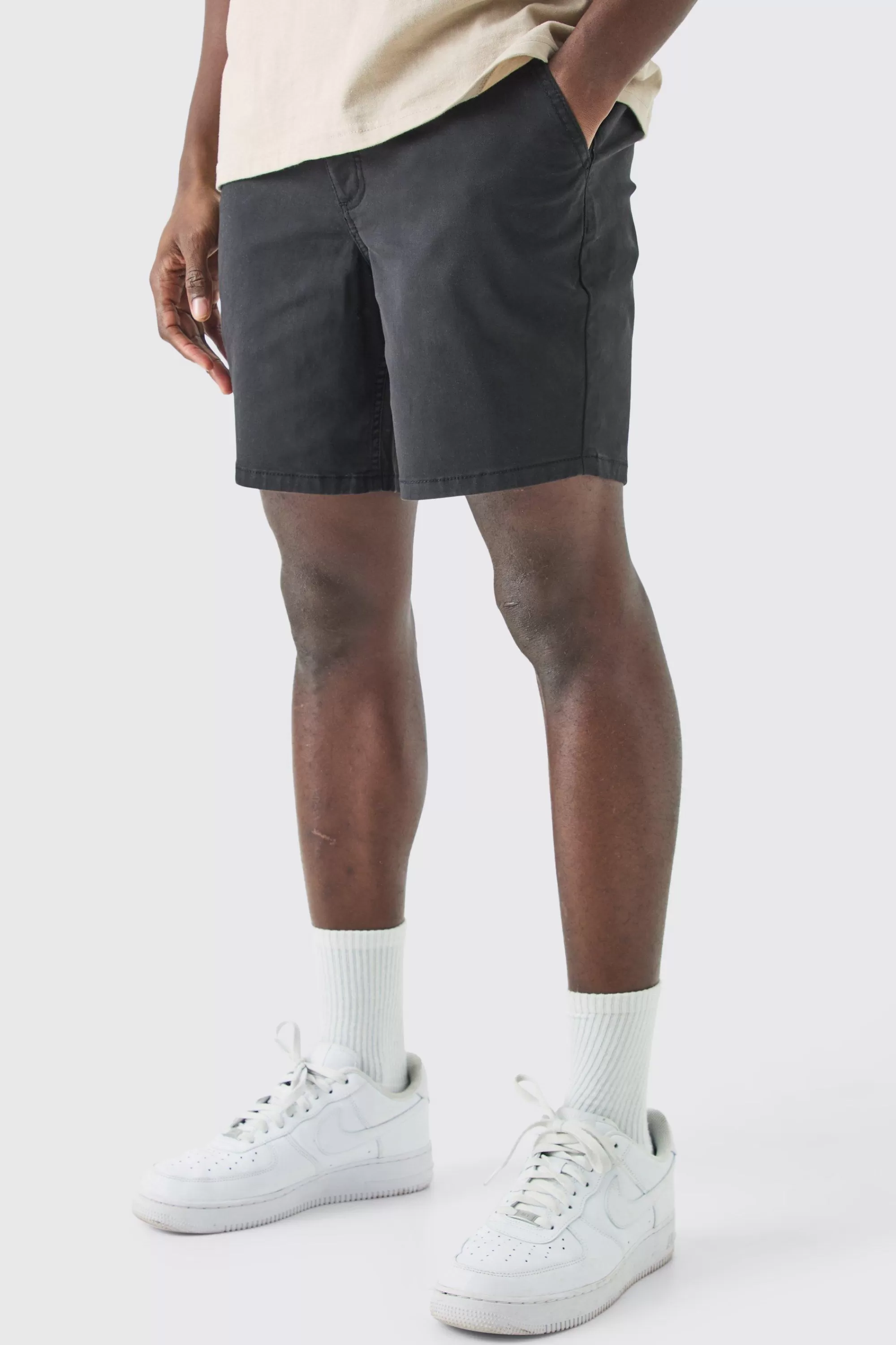 boohooMAN Fixed Waist Skinny Fit Chino Shorts | UK