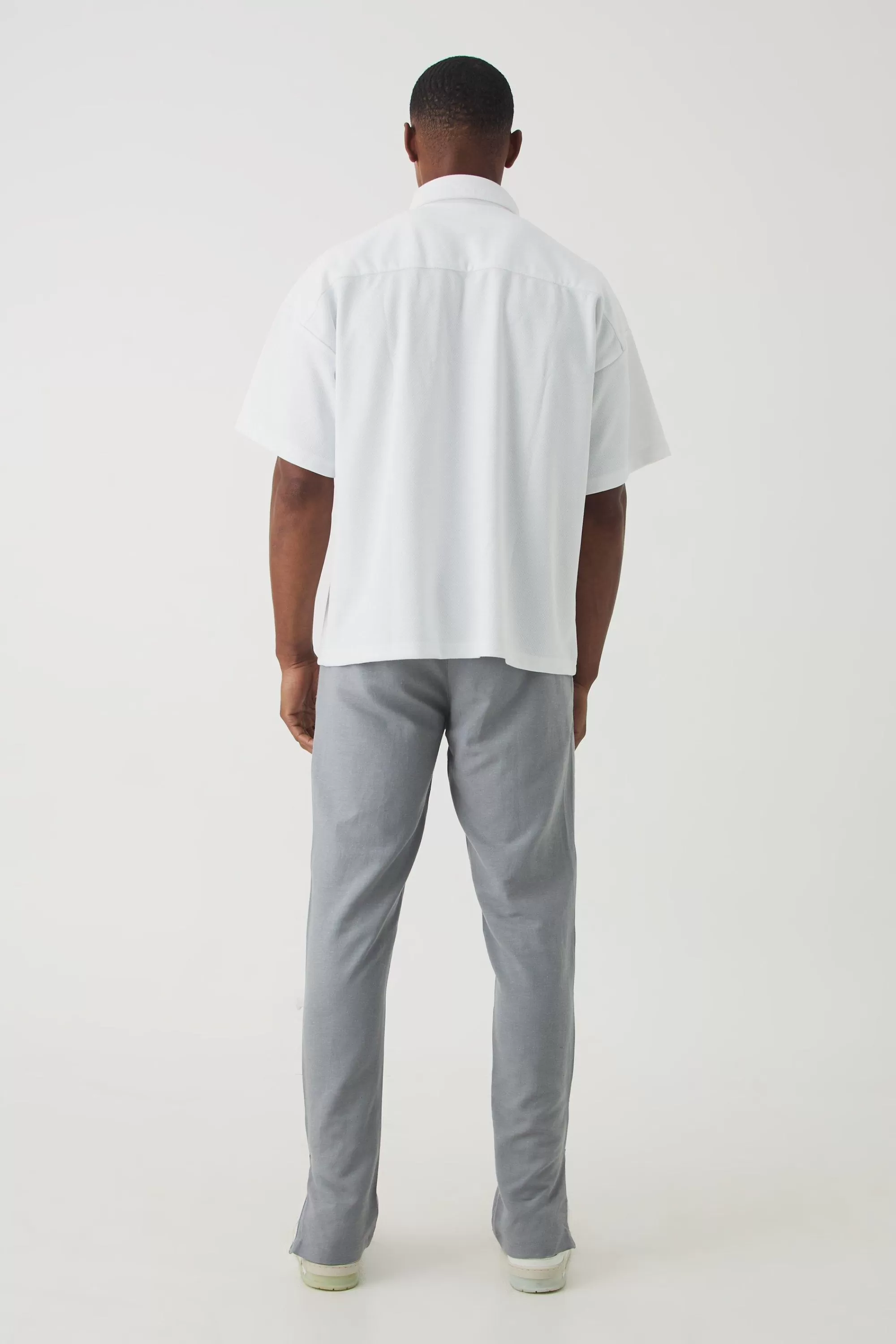 boohooMAN Fixed Waist Skinny Linen Trouser | UK