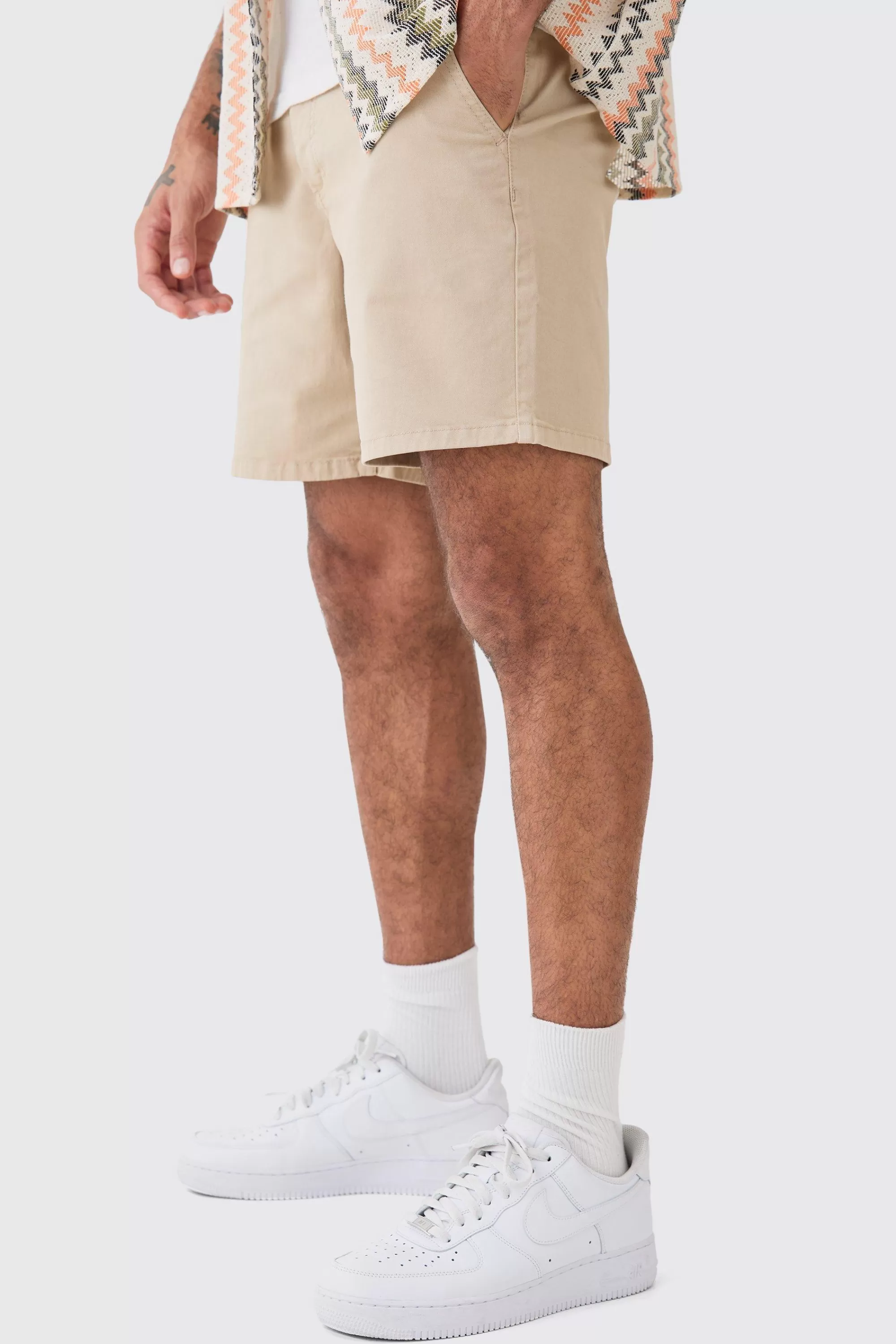 boohooMAN Fixed Waist Slim Fit Chino Shorts | UK