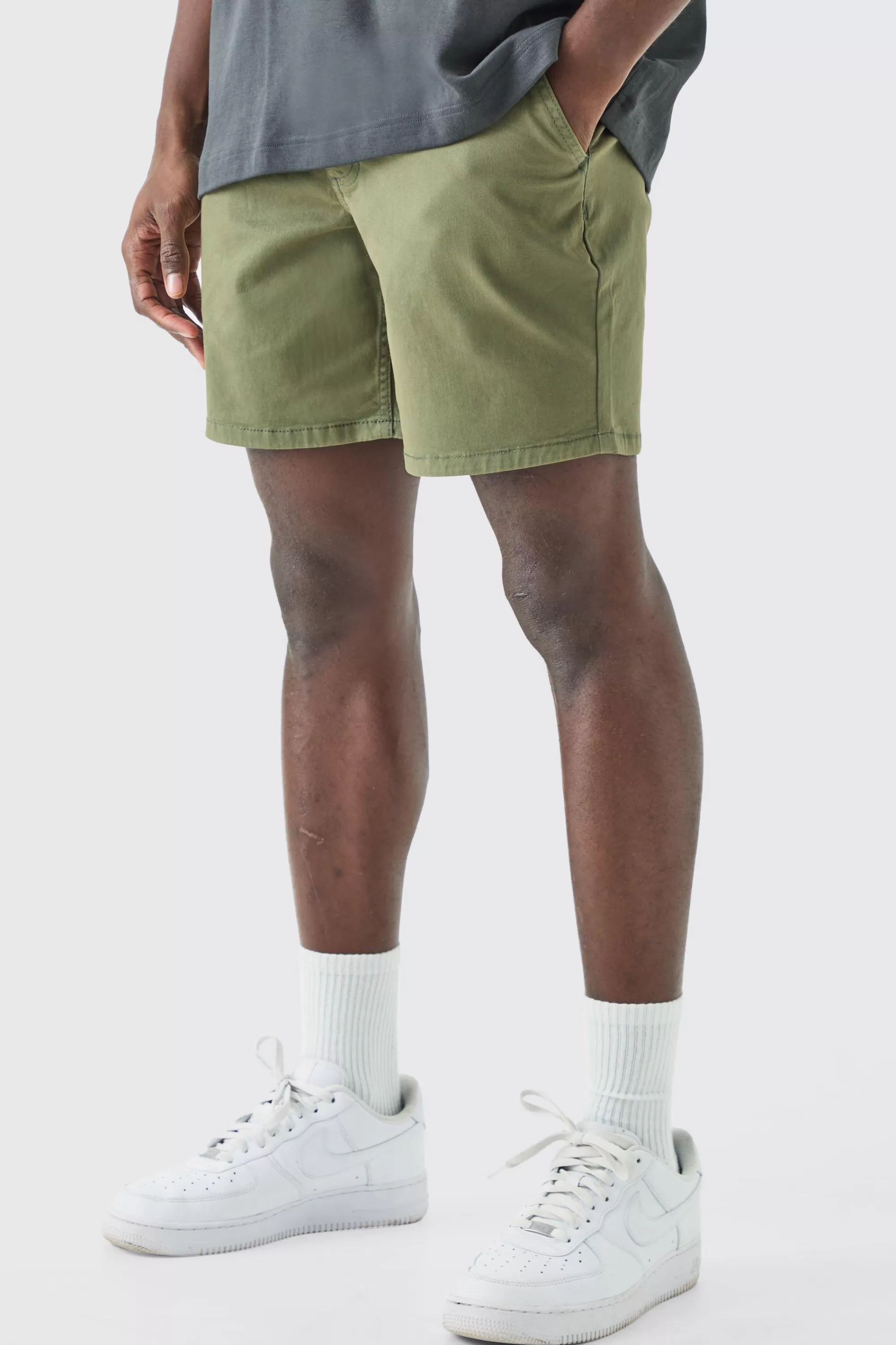 boohooMAN Fixed Waist Slim Fit Chino Shorts | UK