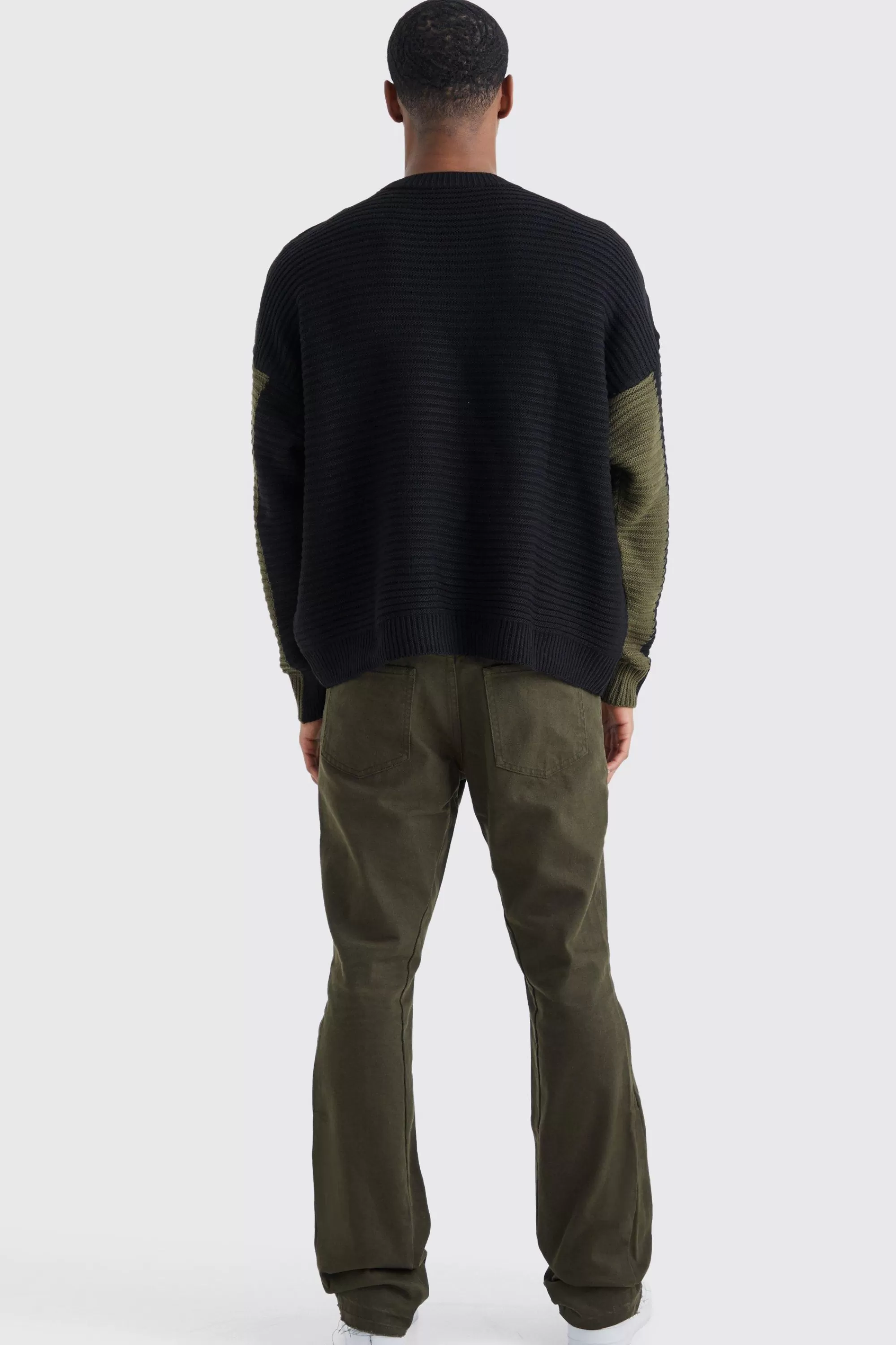 boohooMAN Fixed Waist Slim Flare Gusset Applique Trouser | UK