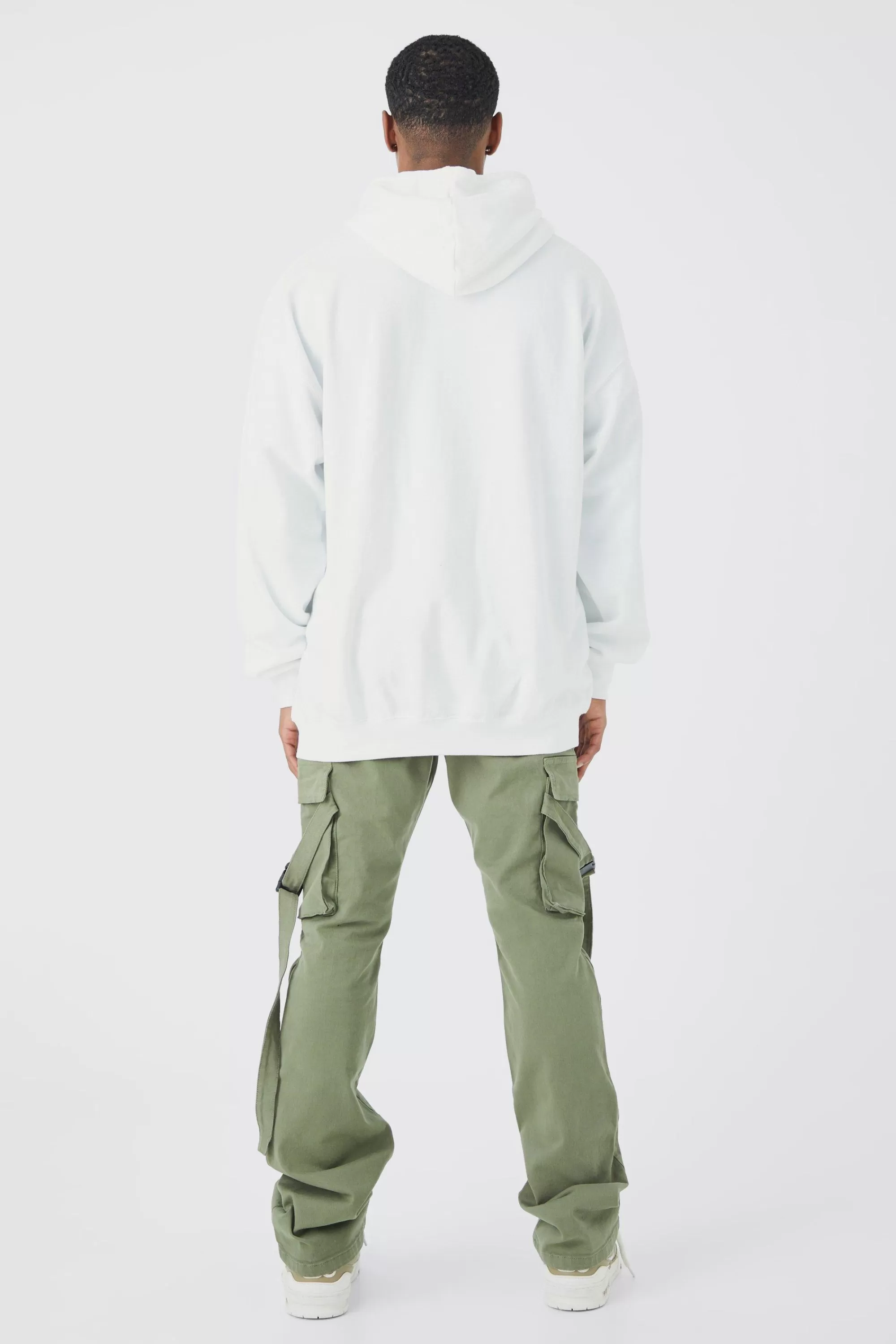 boohooMAN Fixed Waist Slim Stacked Flare Strap Cargo Trouser | UK