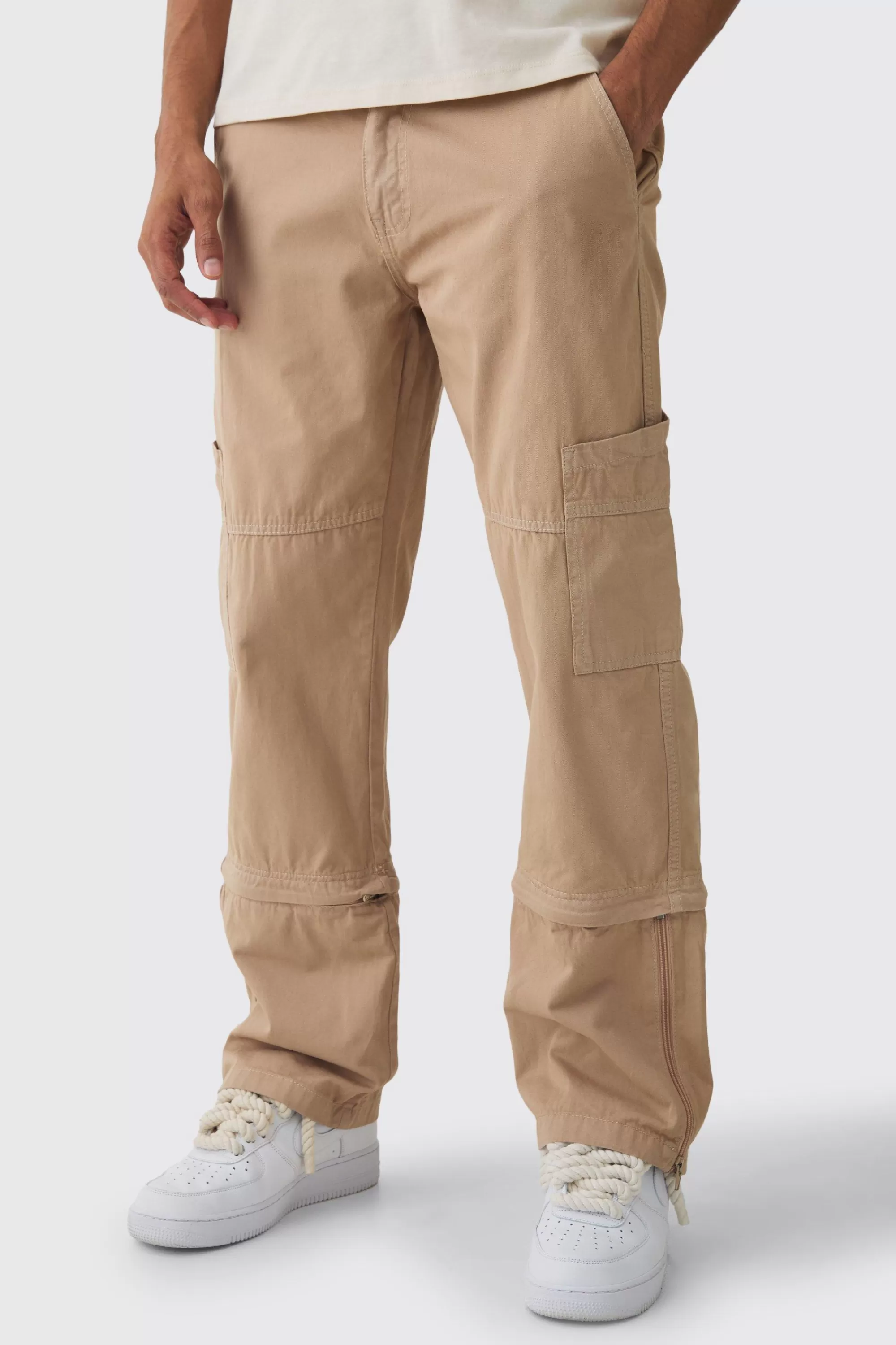 boohooMAN Fixed Waist Split Hem Relaxed Cargo Trouser | UK