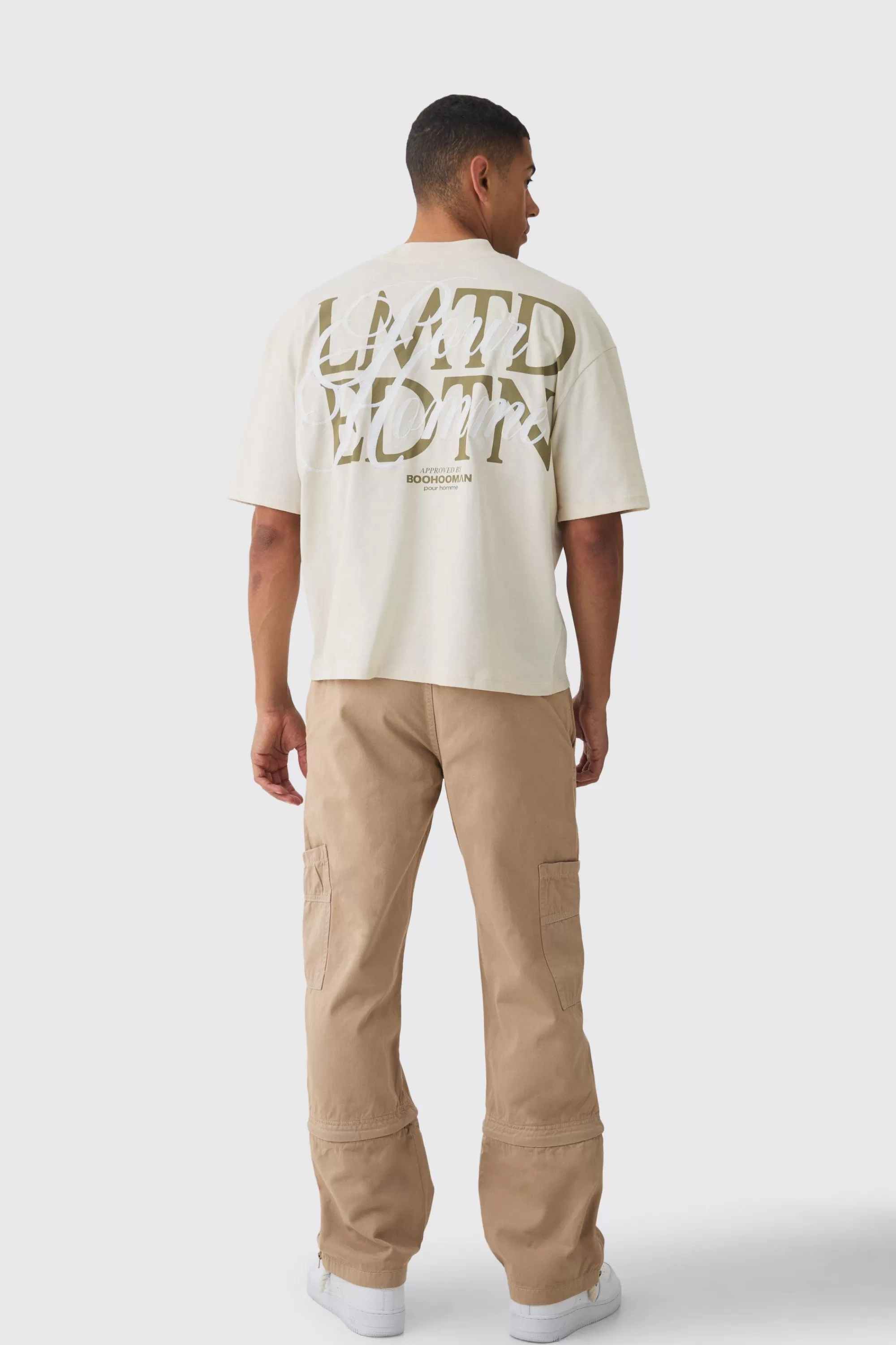 boohooMAN Fixed Waist Split Hem Relaxed Cargo Trouser | UK