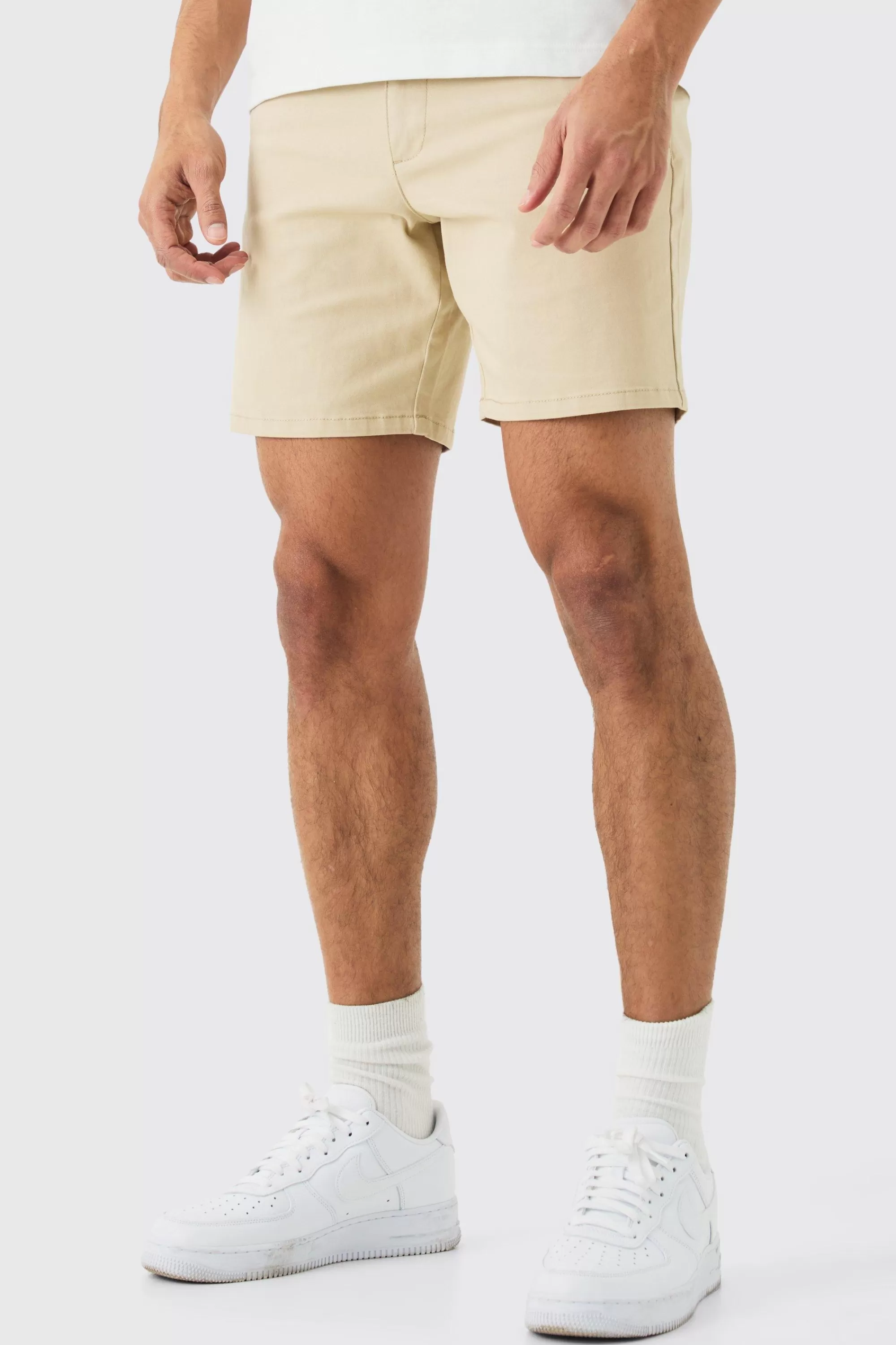 boohooMAN Fixed Waist Skinny Fit Chino Shorts | UK