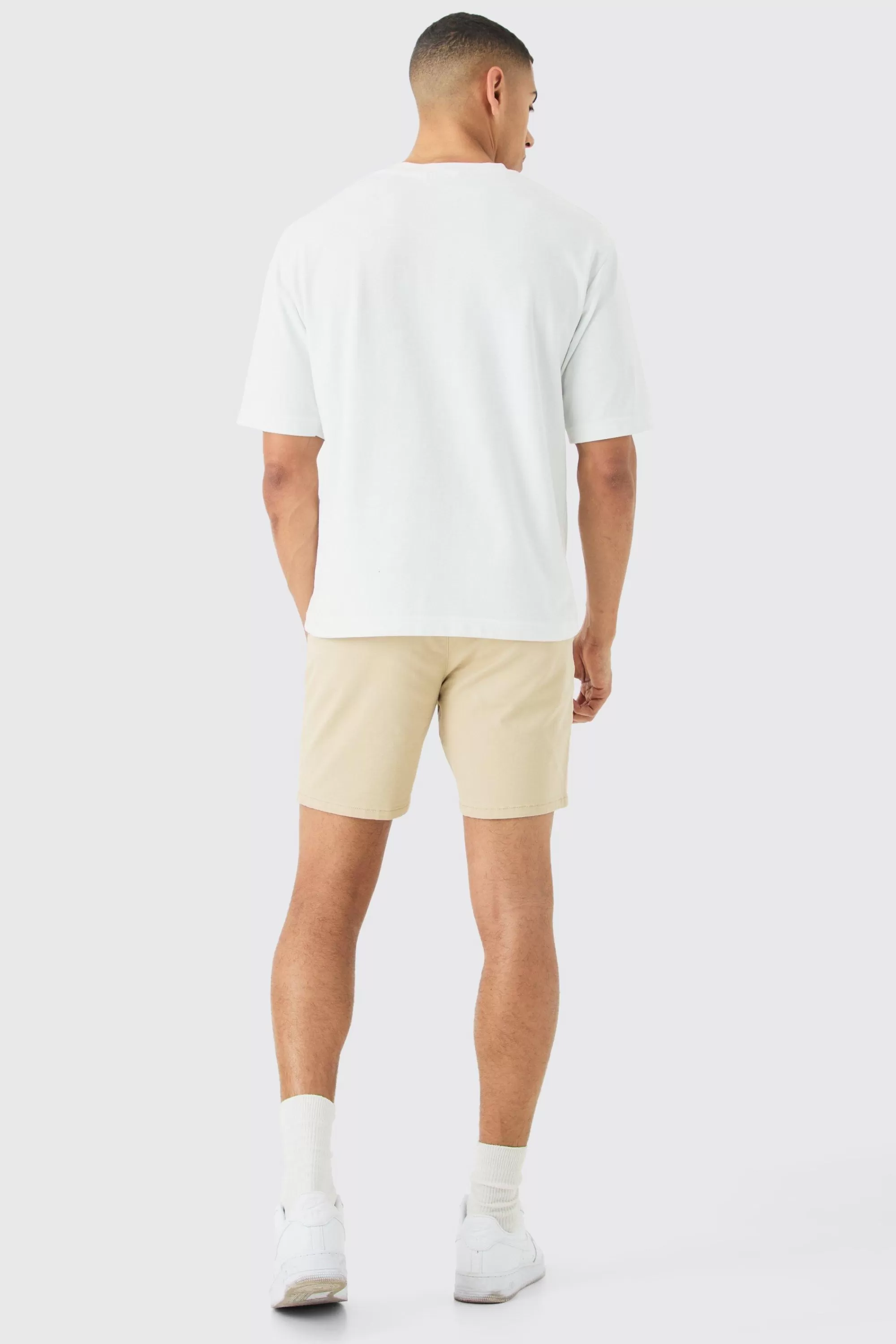 boohooMAN Fixed Waist Skinny Fit Chino Shorts | UK
