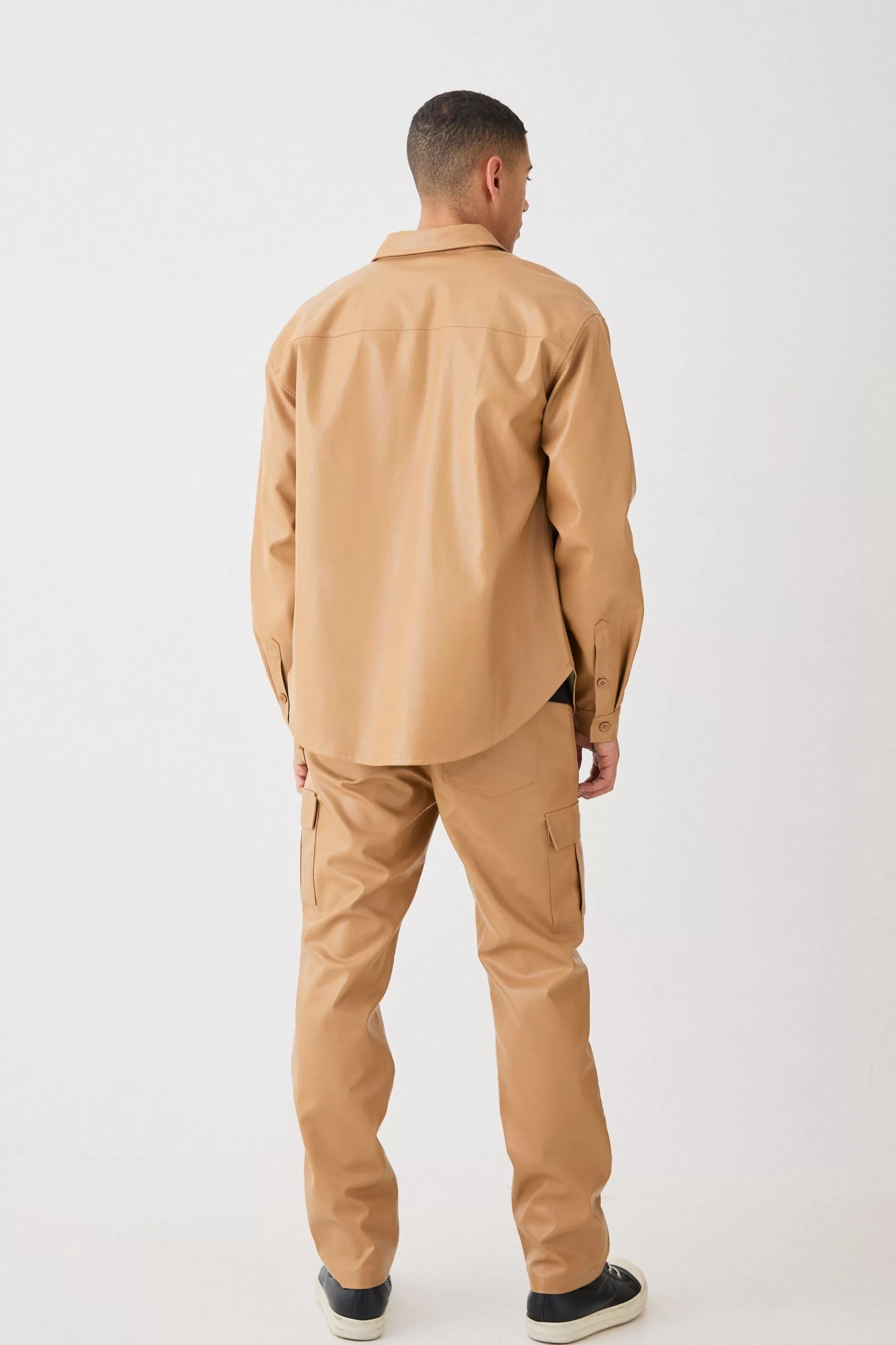 boohooMAN Fixed Waist Straight Leg Pu Utility Trouser | UK