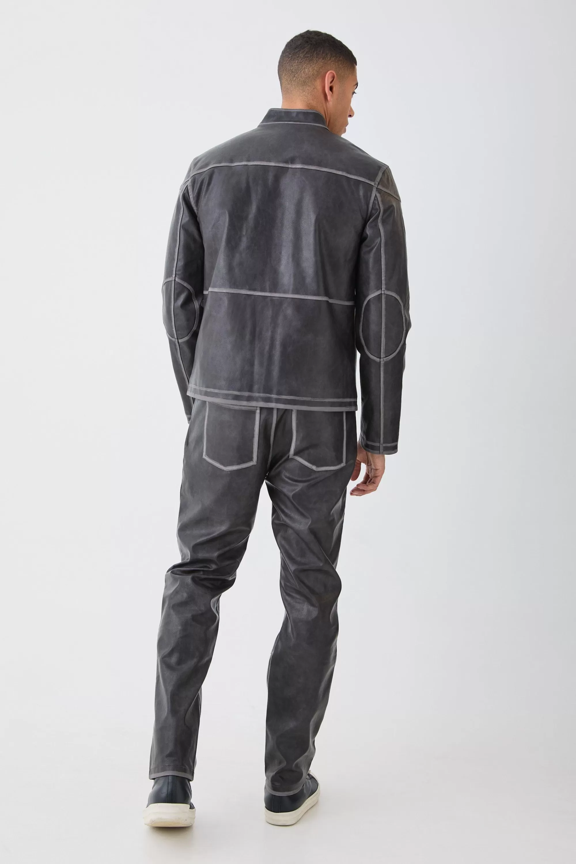 boohooMAN Fixed Waist Straight Leg Washed Pu Trousers | UK