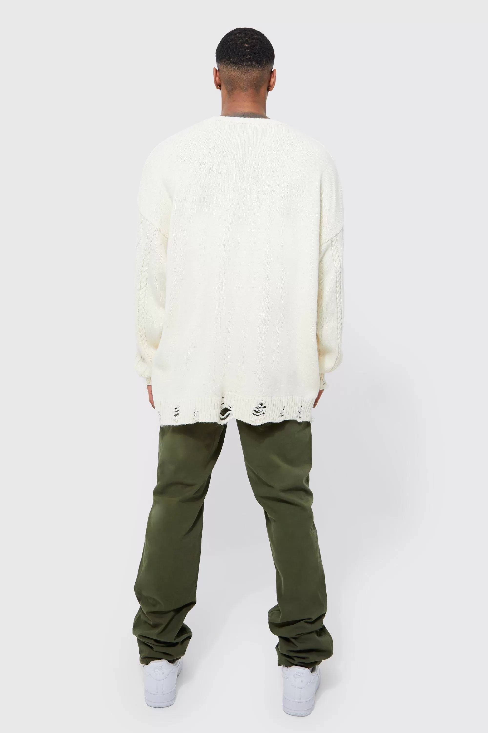 boohooMAN Fixed Waist Straight Stacked Camo Rip Cargo Trousers | UK
