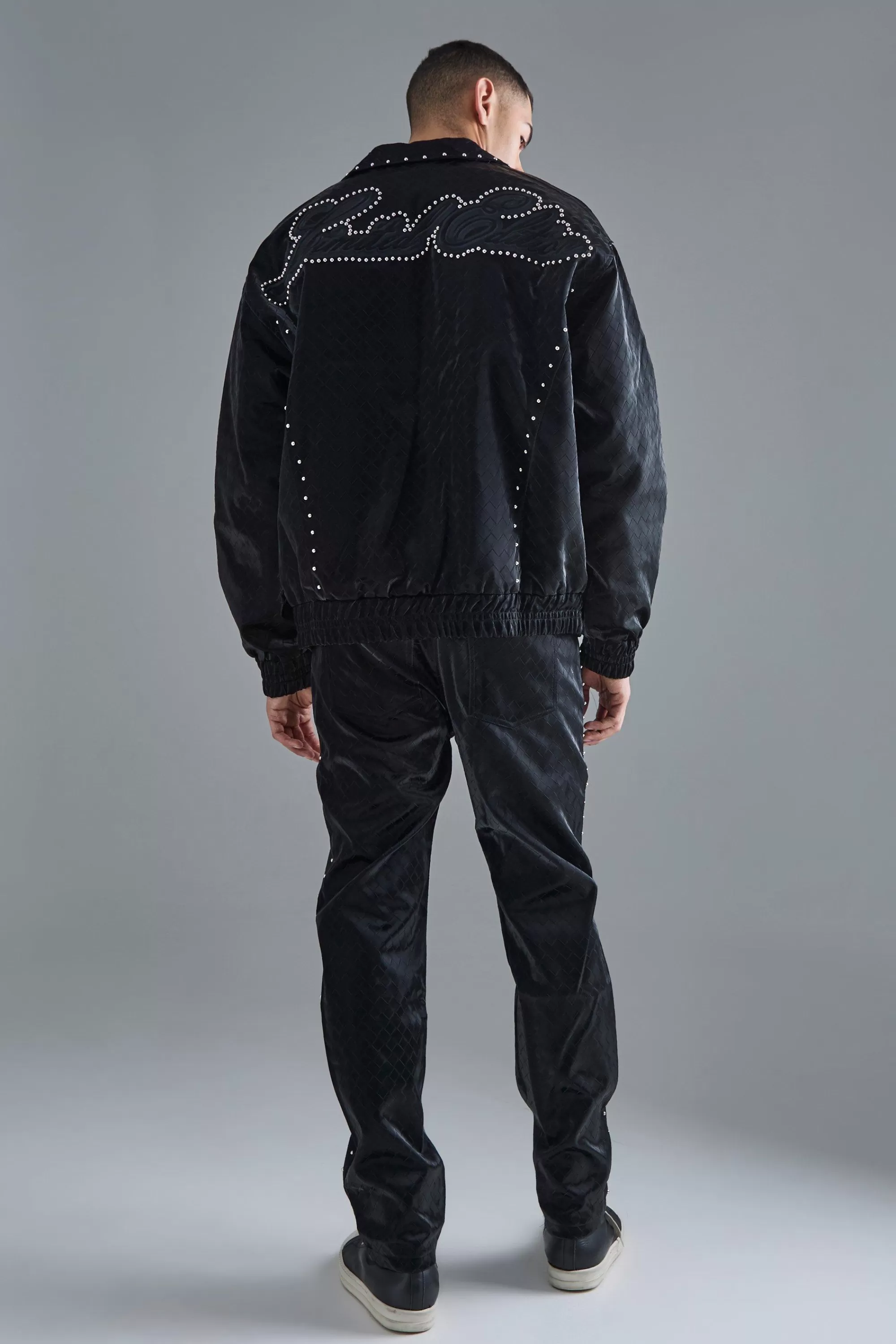 boohooMAN Fixed Waist Straight Weave Pu Trousers | UK