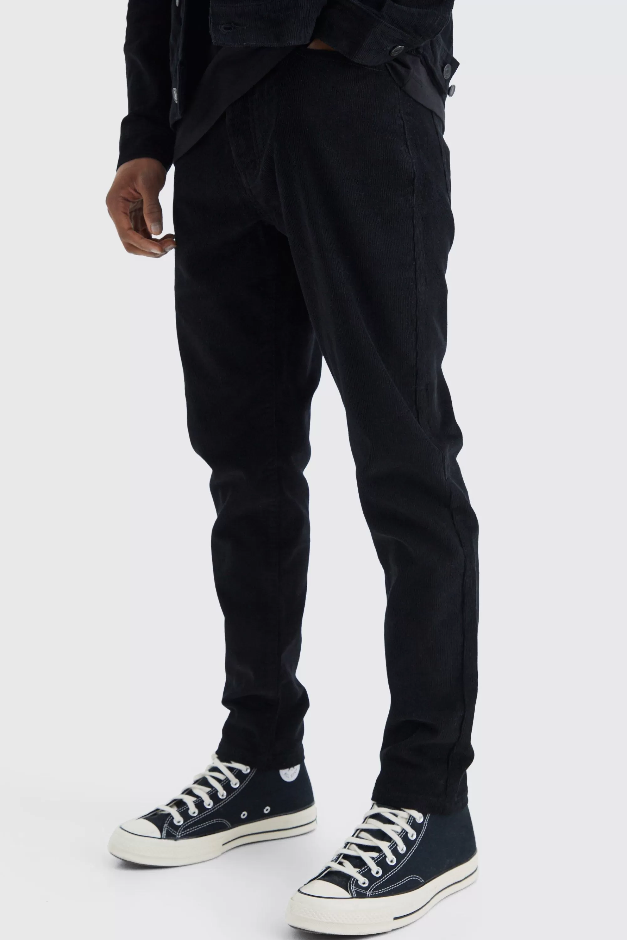boohooMAN Fixed Waist Tapered Cord Trouser | UK