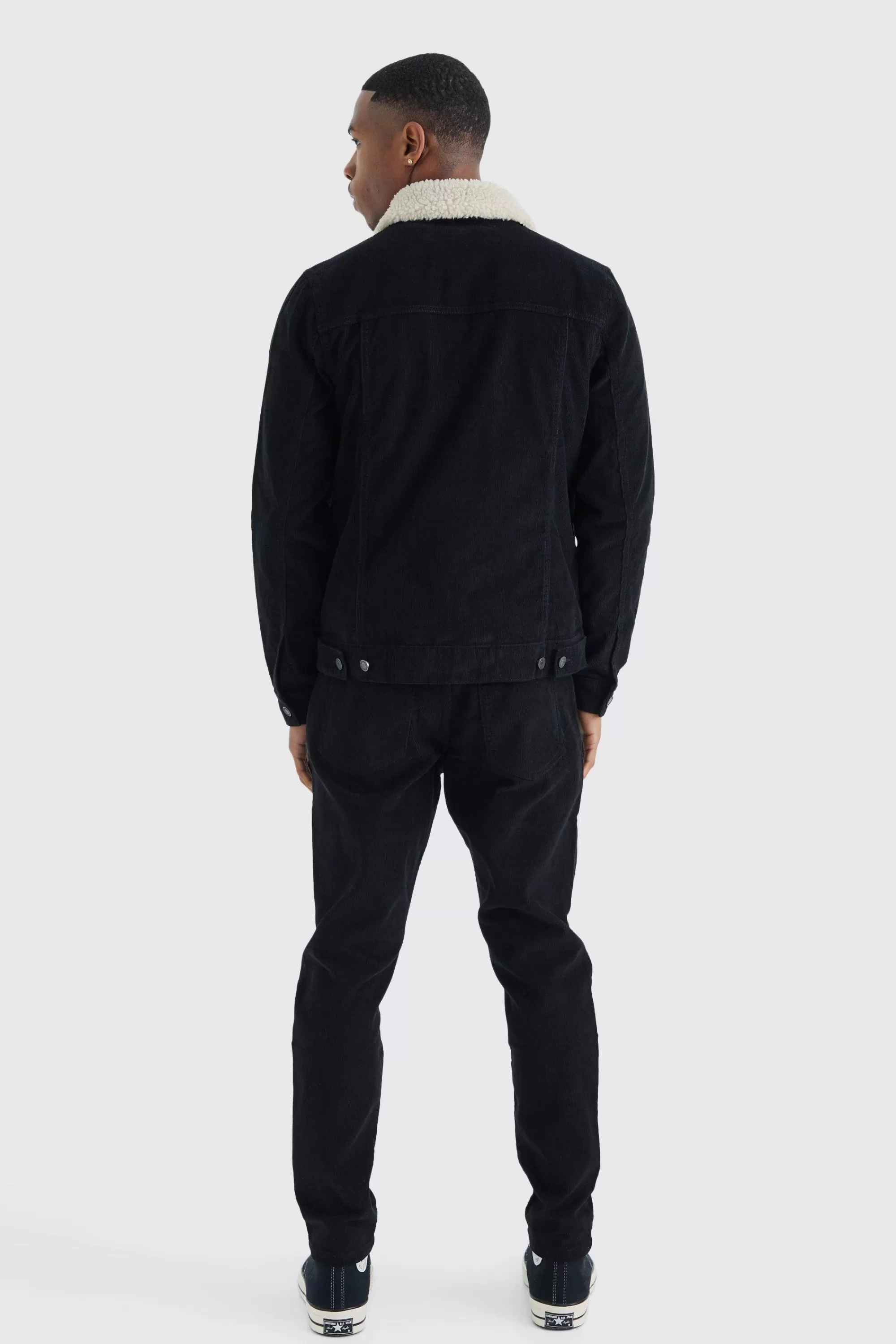 boohooMAN Fixed Waist Tapered Cord Trouser | UK