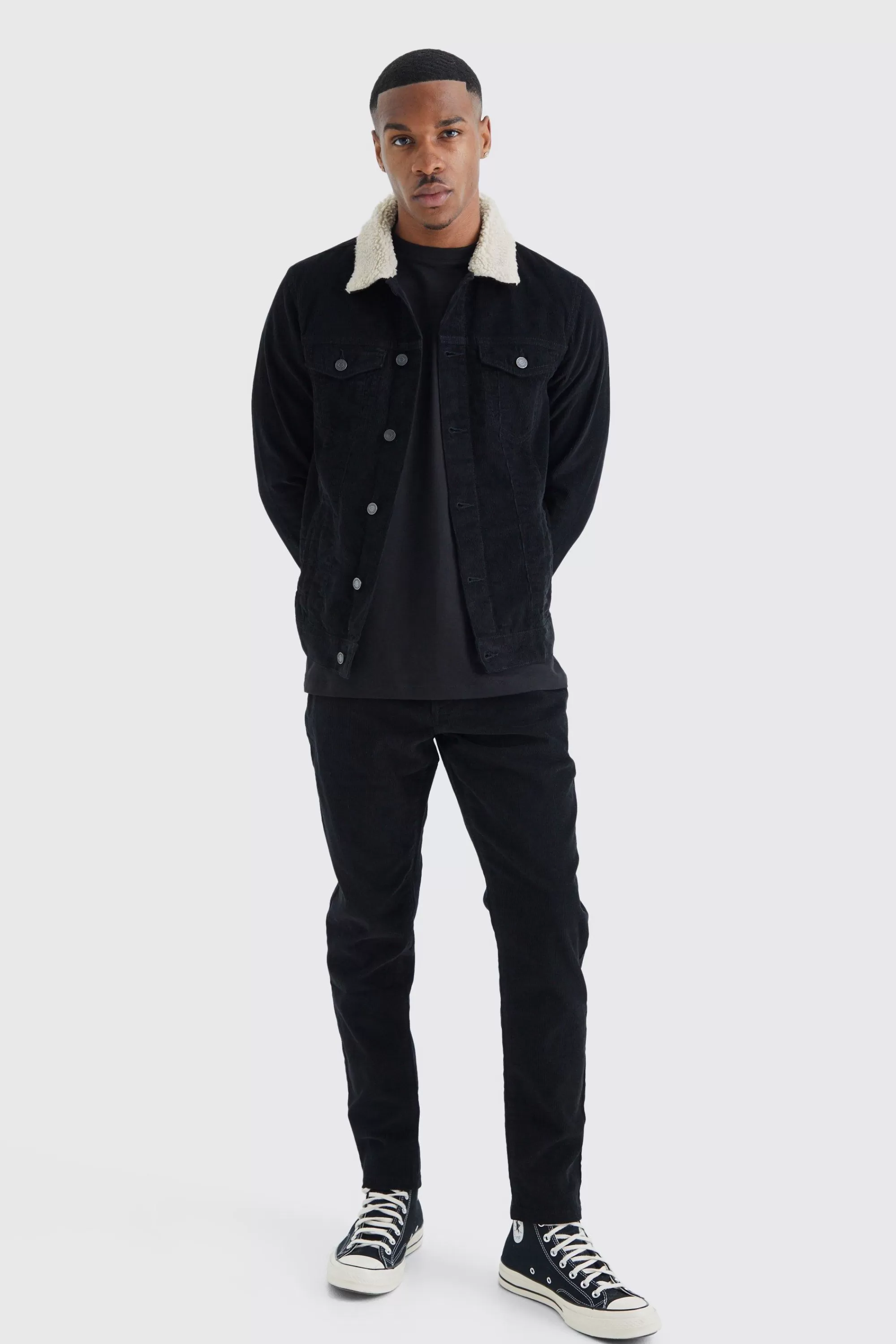 boohooMAN Fixed Waist Tapered Cord Trouser | UK