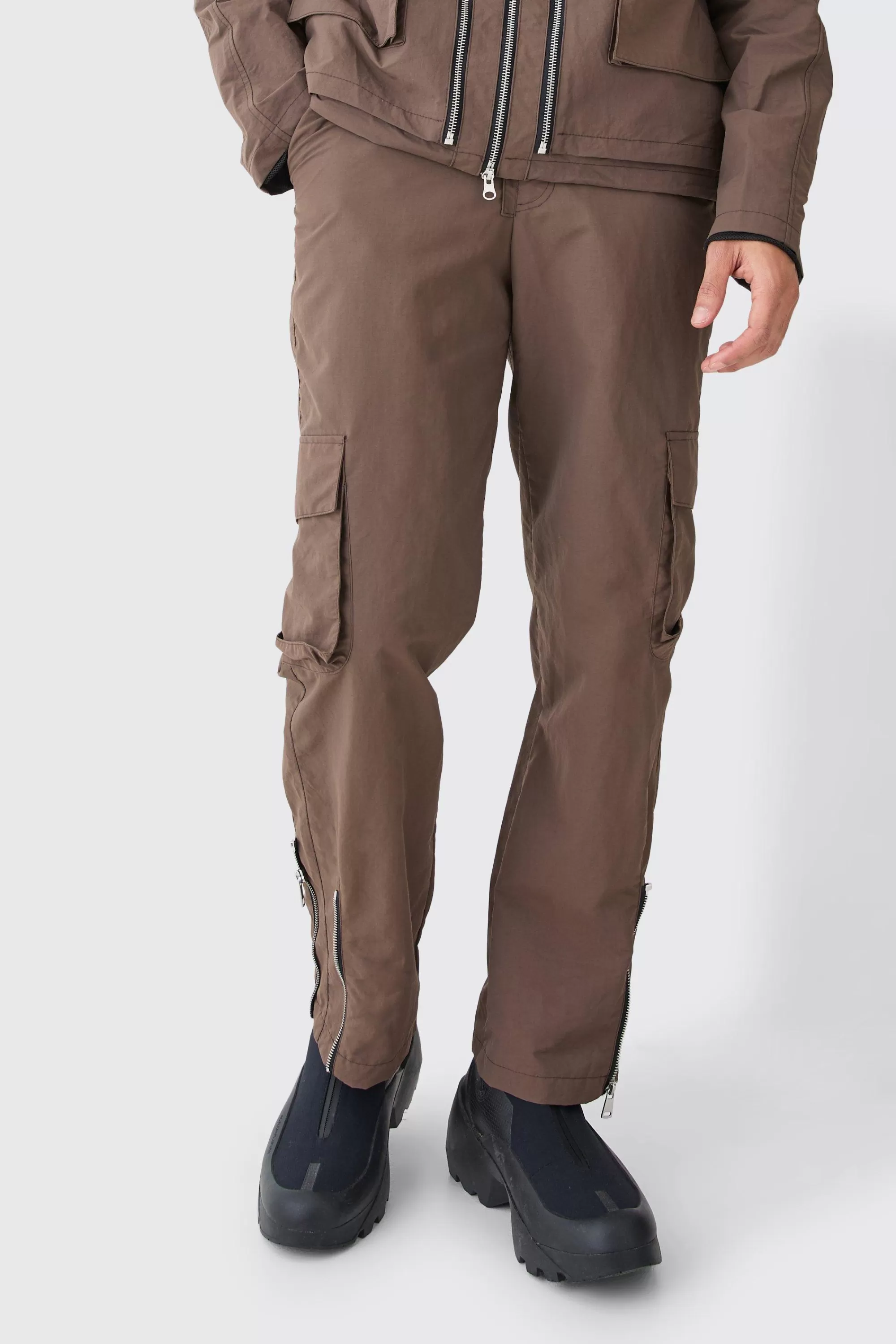 boohooMAN Fixed Waist Washed Nylon Cargo Trousers | UK