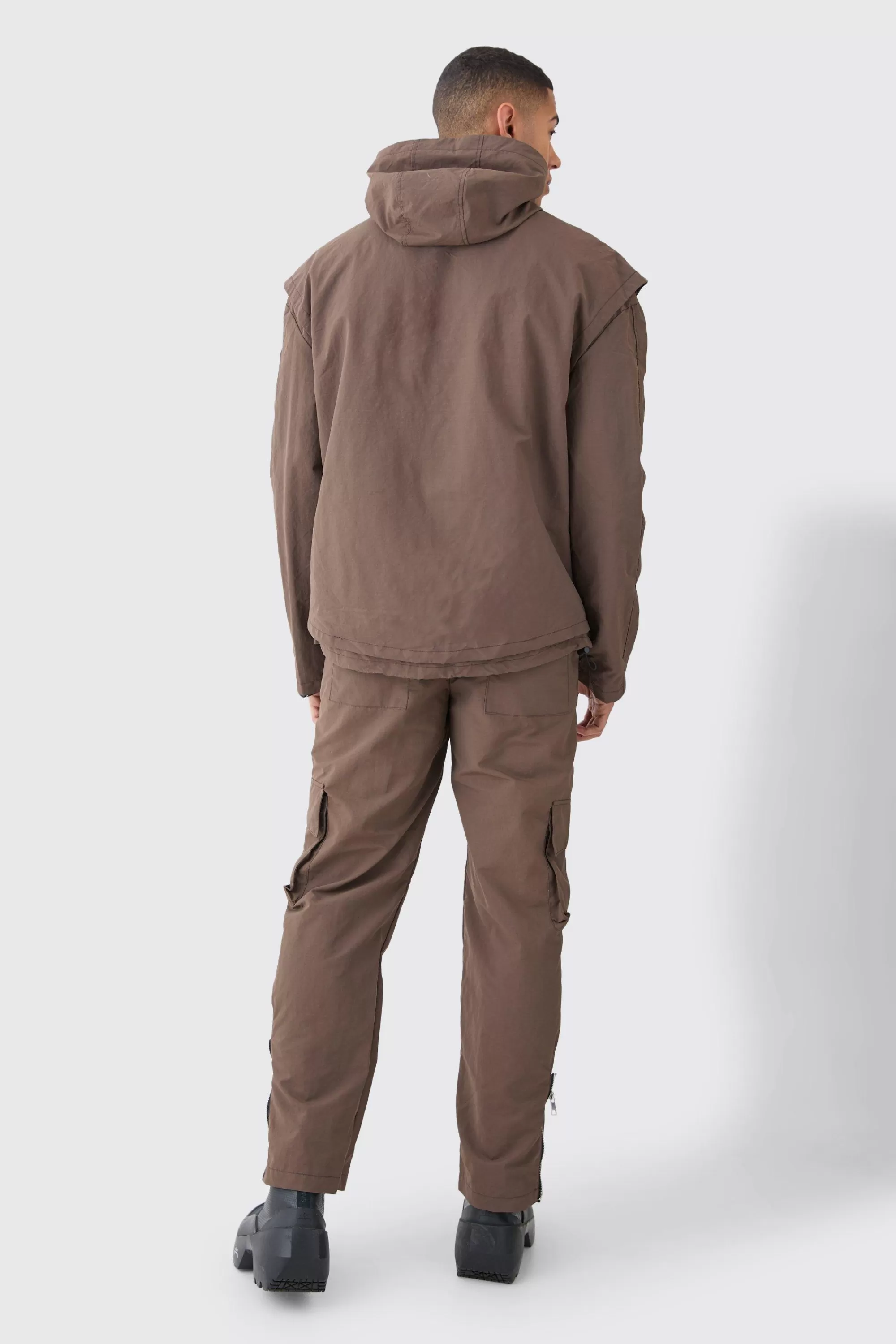 boohooMAN Fixed Waist Washed Nylon Cargo Trousers | UK