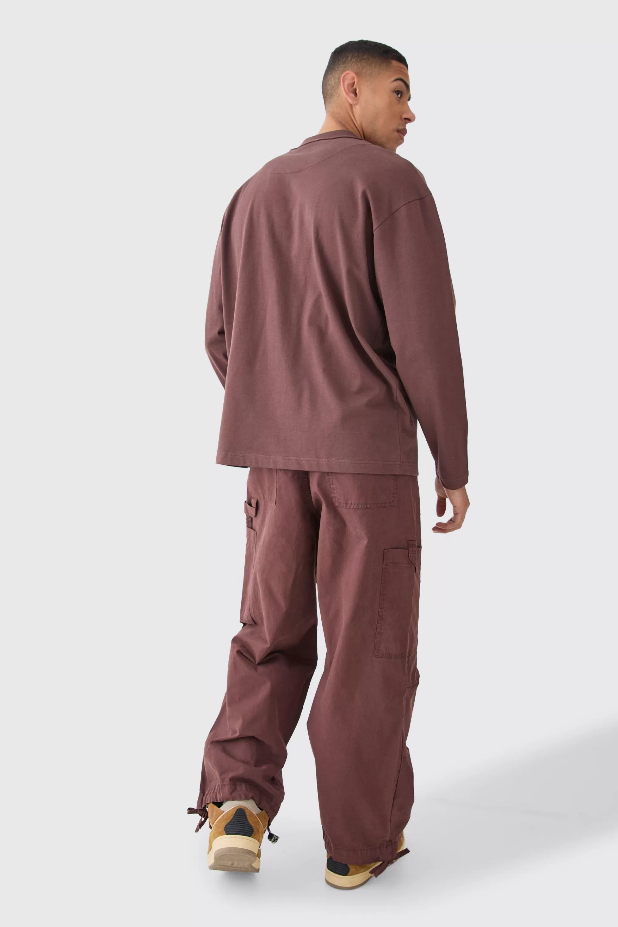 boohooMAN Fixed Waist Washed Parachute Trousers | UK
