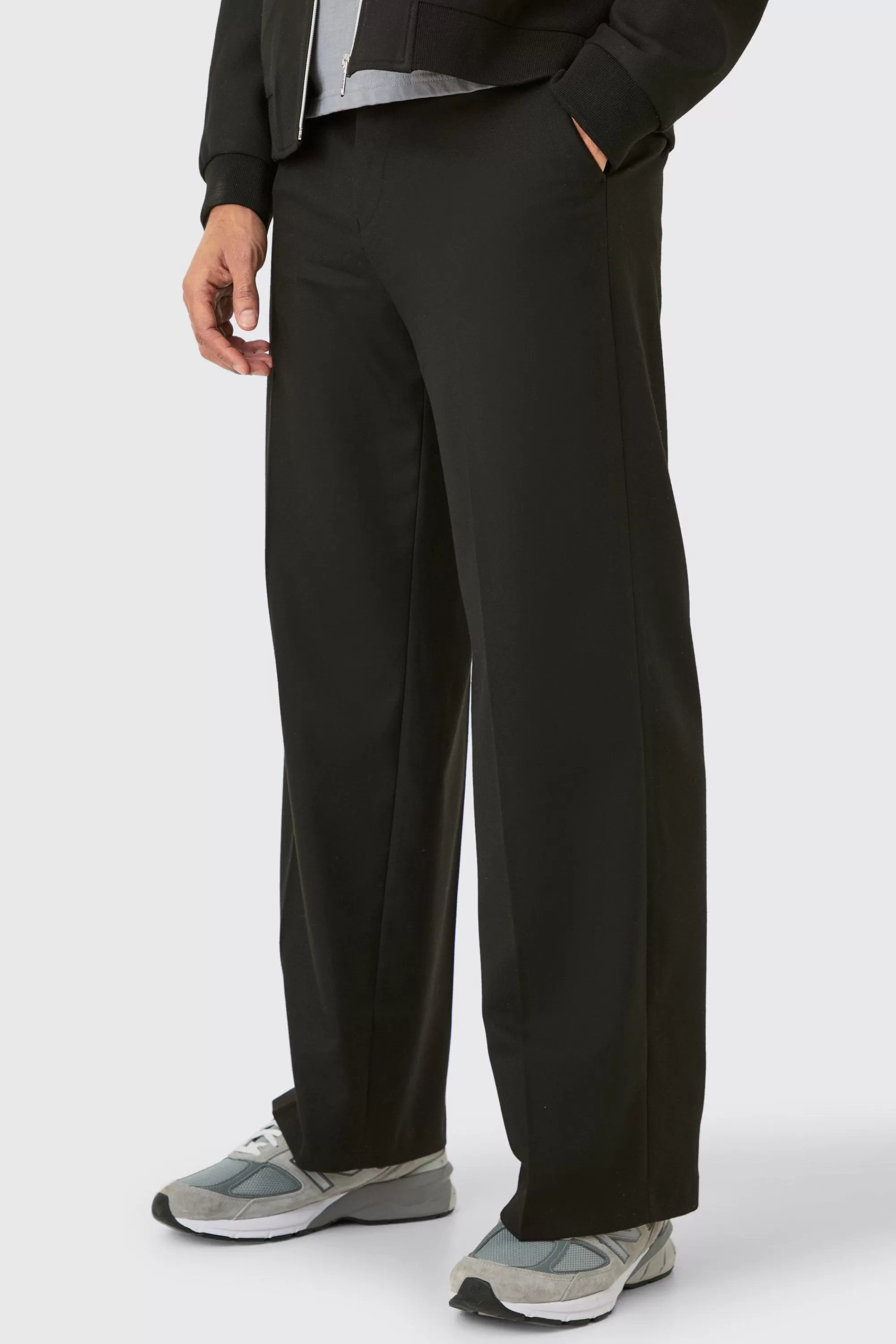 boohooMAN Fixed Waist Wide Leg Smart Trousers | UK