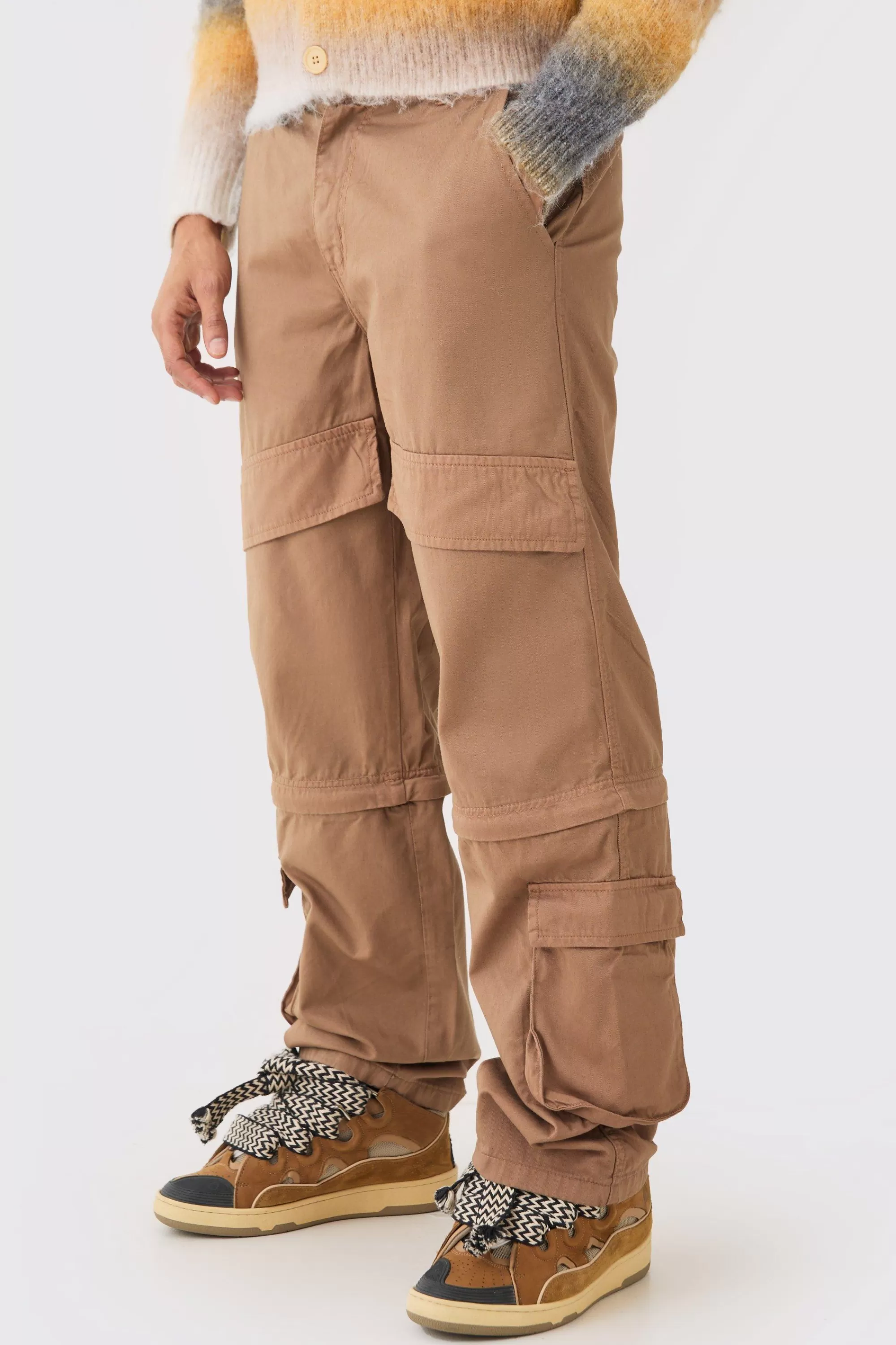 boohooMAN Fixed Waist Zip Off Baggy Trouser | UK