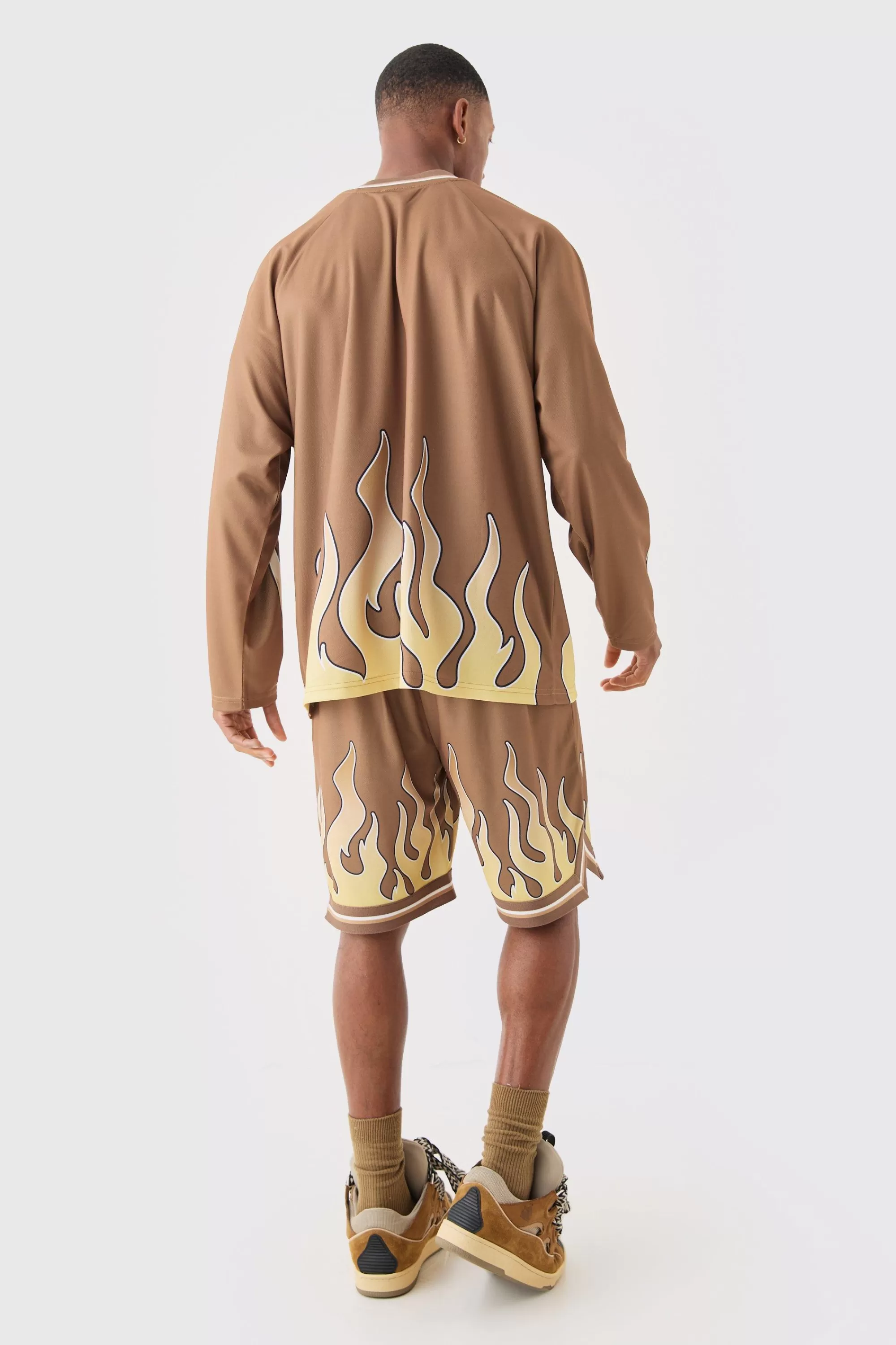boohooMAN Flame Graphic Mesh Basketball Shorts | UK