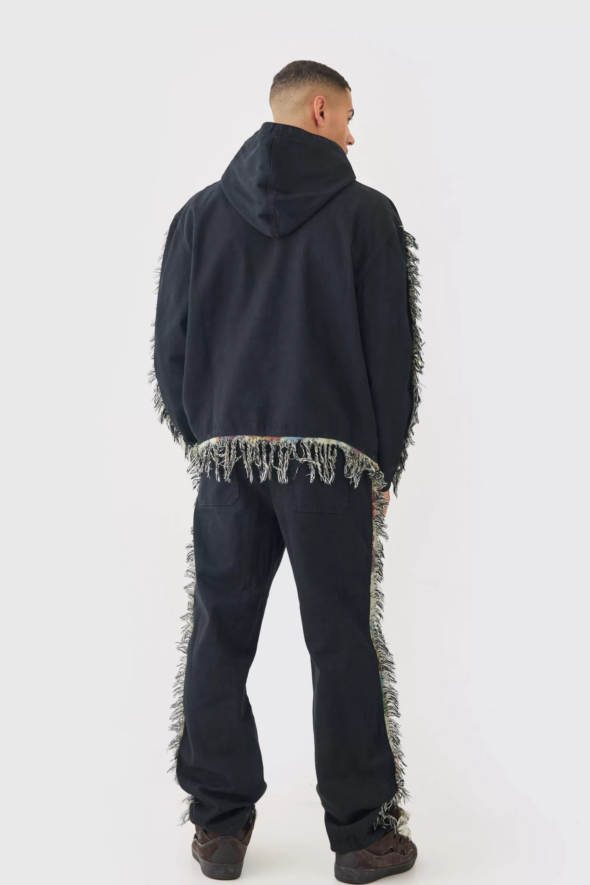boohooMAN Frayed Baggy Fit Trousers | UK