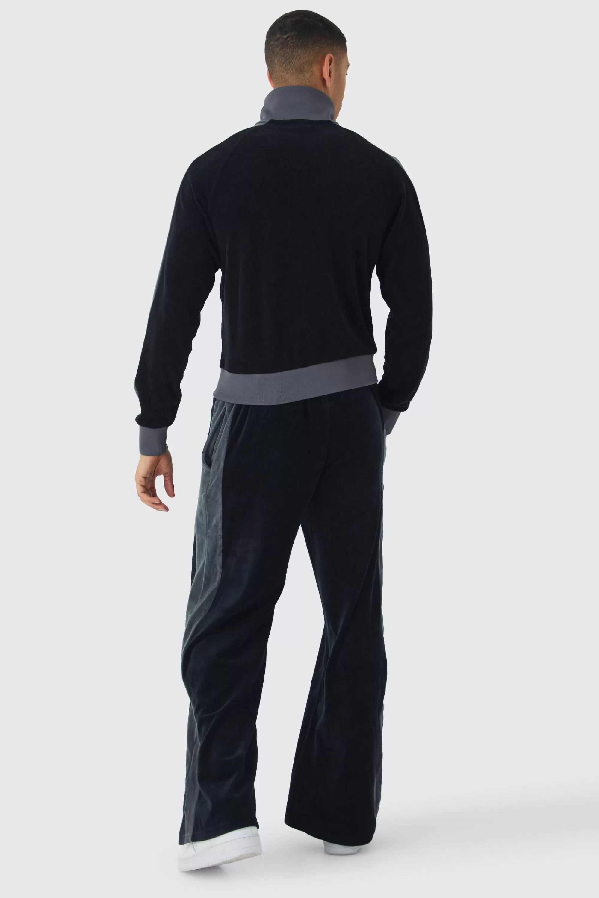 boohooMAN Funnel Neck Velour Track Top | UK