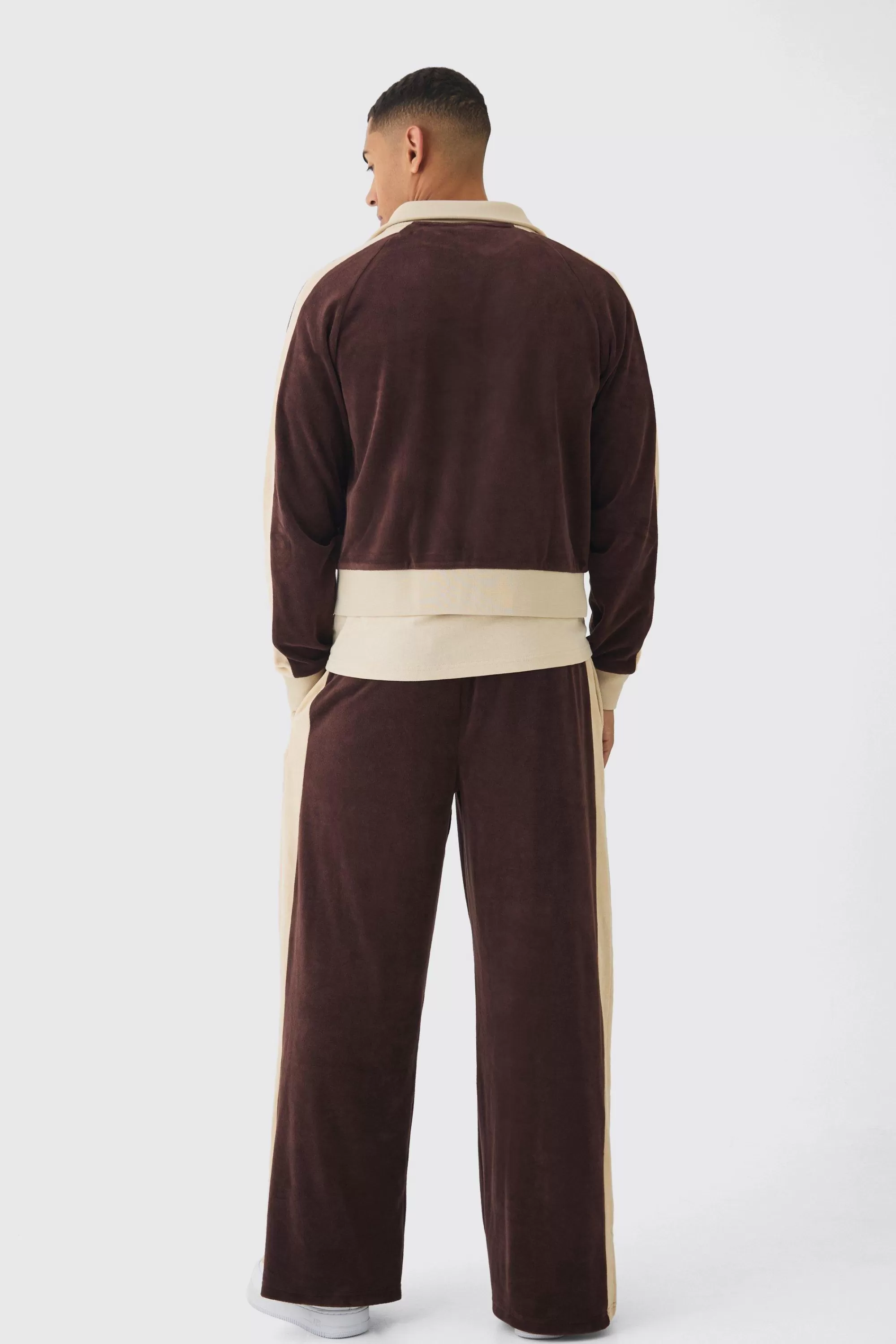 boohooMAN Funnel Neck Velour Track Top | UK